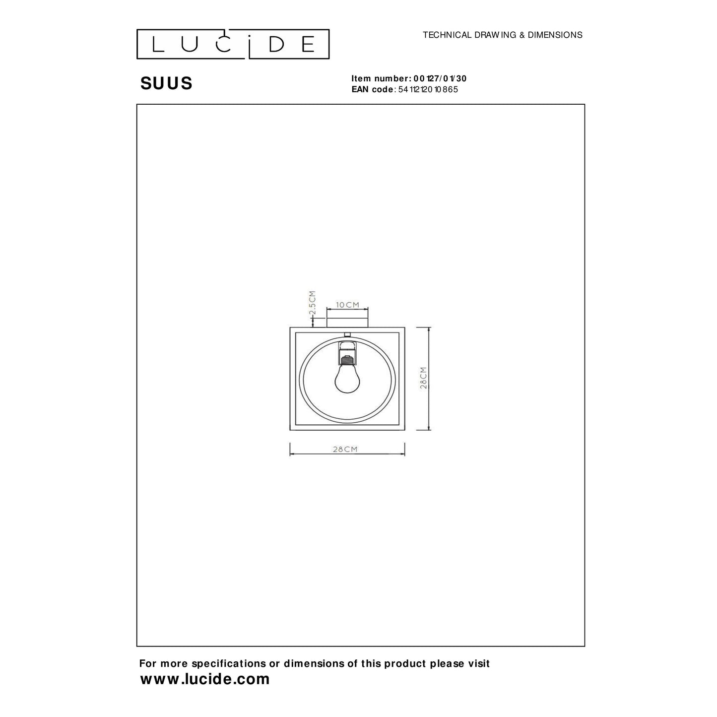 Lucide SUUS - Flush ceiling light - 1xE27 - Black