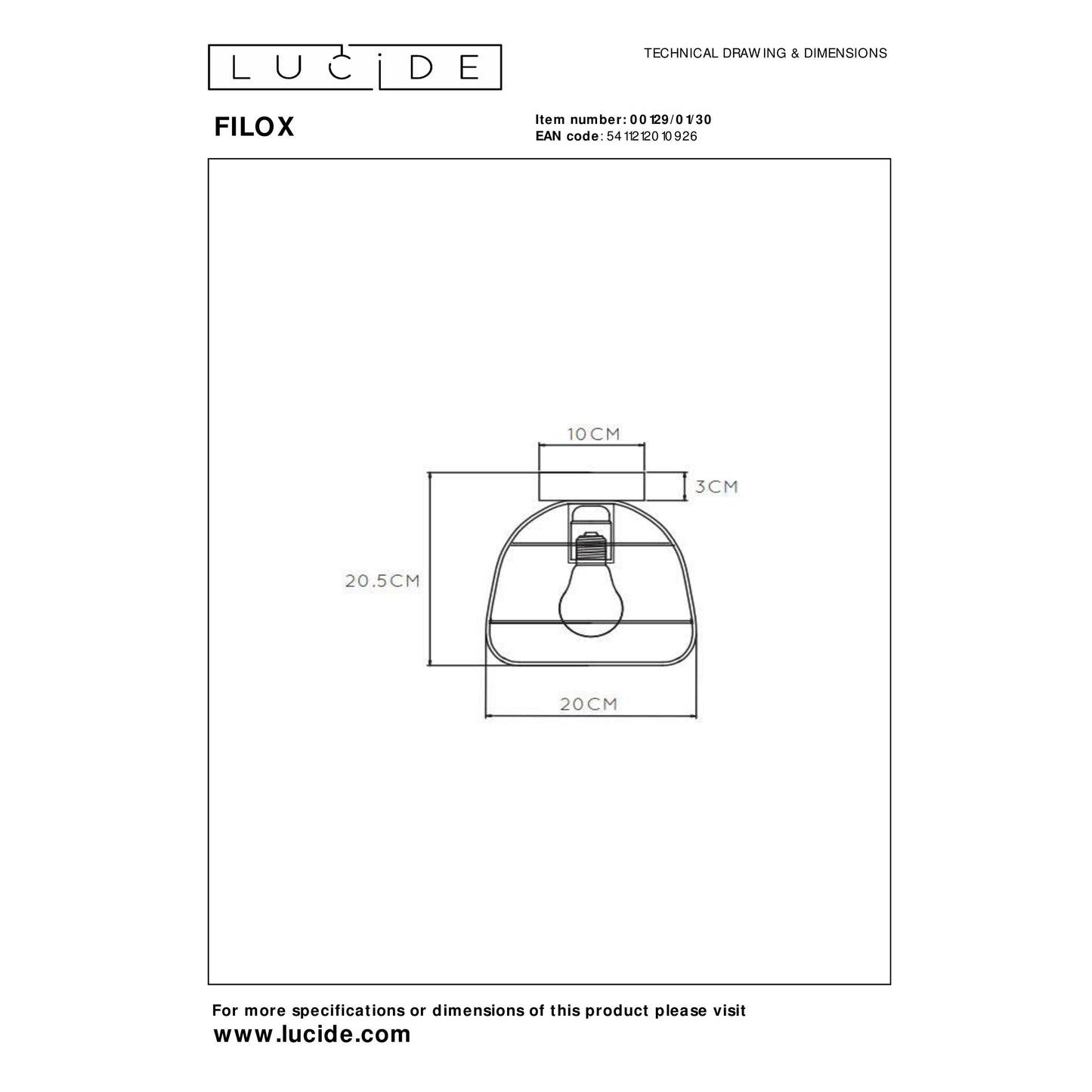 Lucide FILOX - Flush ceiling light - Ø 20 cm - 1xE27 - Black