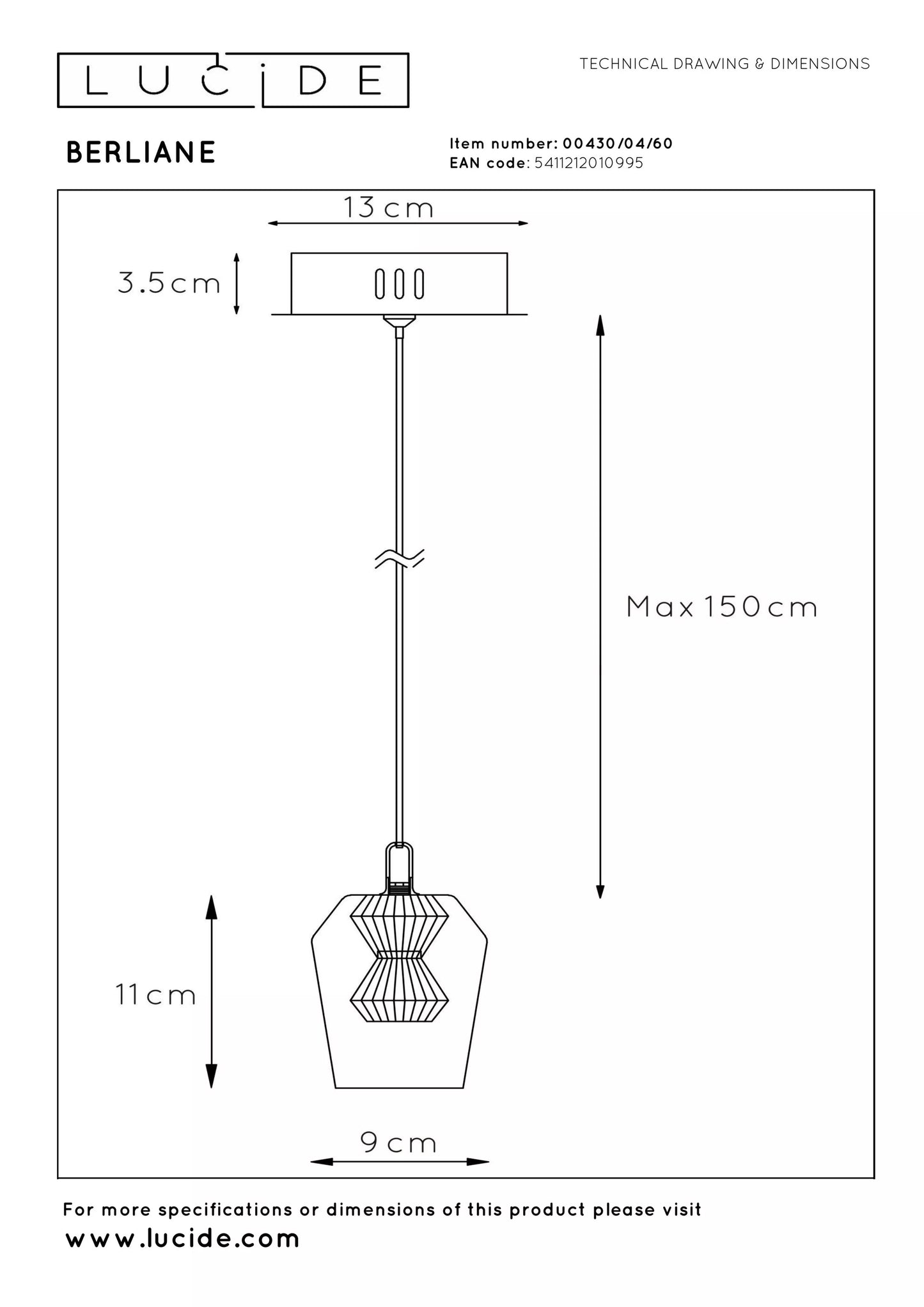 Lucide BERLIANE - Pendant light - Ø 12 cm - LED Dim. - 1x4W 2700K - With replaceable LED module - Transparant | Essential