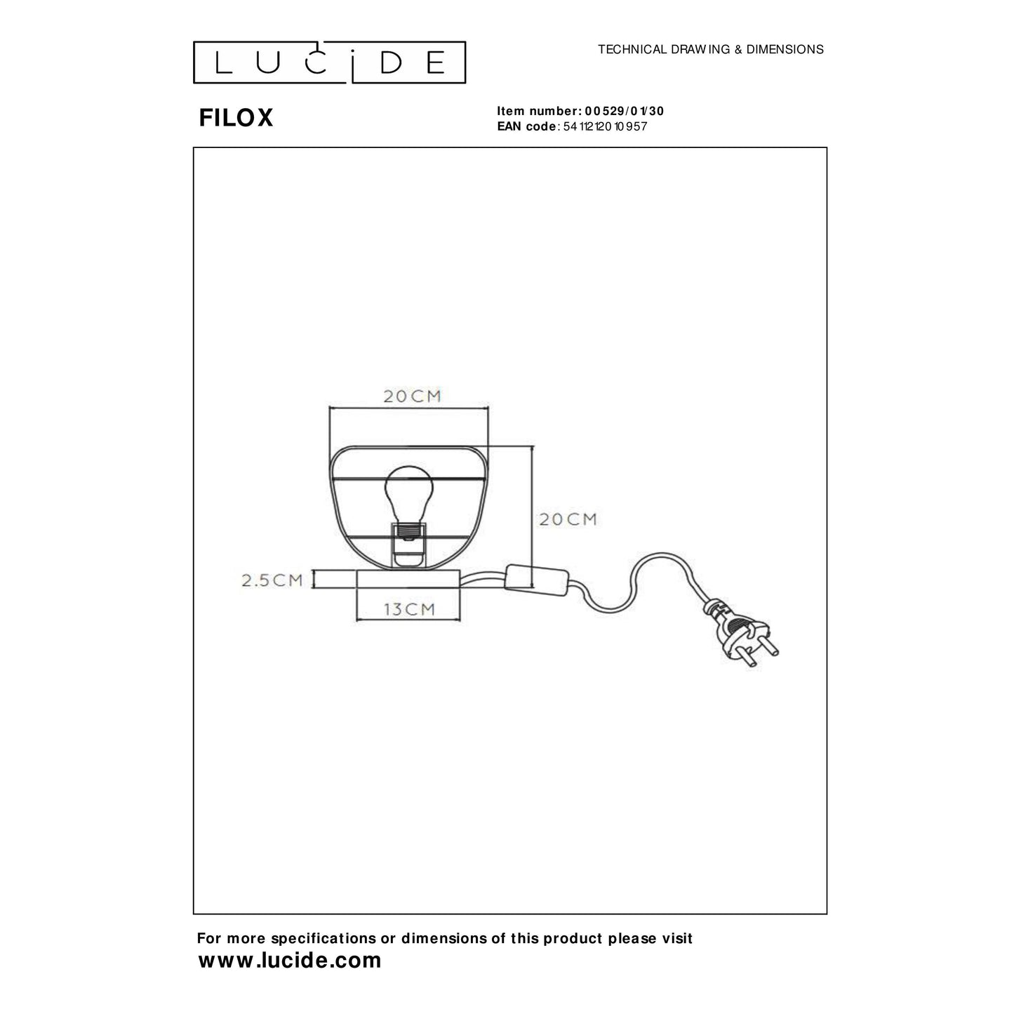 Lucide FILOX - Table lamp - Ø 20 cm - 1xE27 - Black