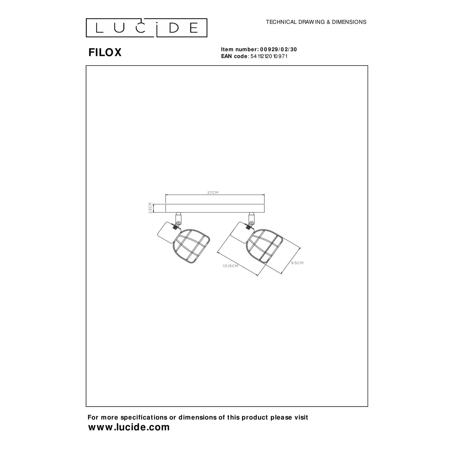 Lucide FILOX - Ceiling spotlight - 2xE14 - Black