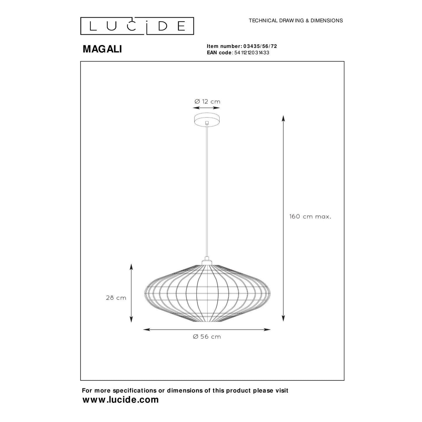 Lucide MAGALI - Pendant light - Ø 56 cm - 1xE27 - Natural