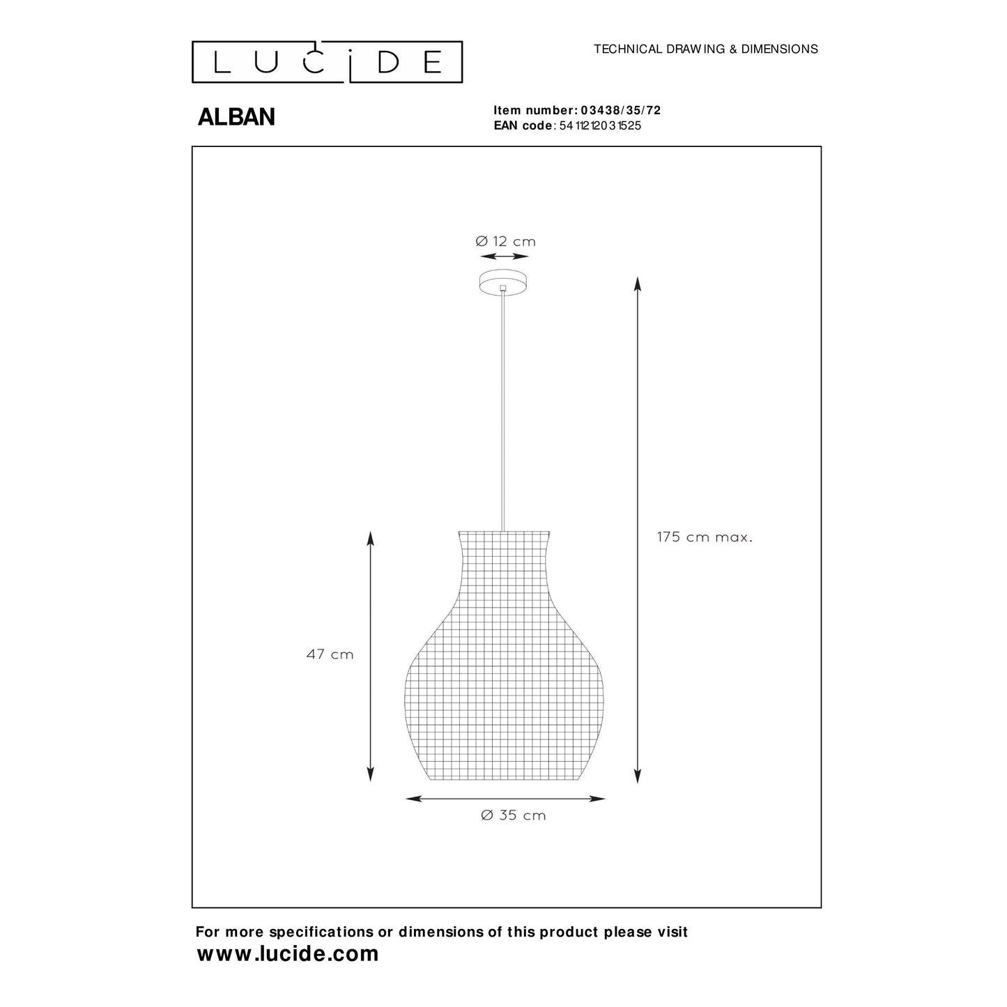 Lucide ALBAN - Pendant light - Ø 35 cm - 1xE27 - Natural