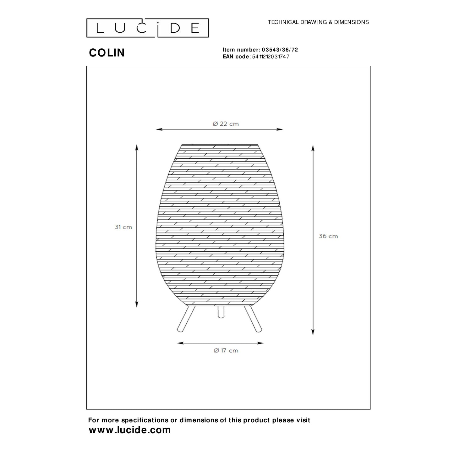 Lucide COLIN - Table lamp - Ø 22 cm - 1xG9 - Natural