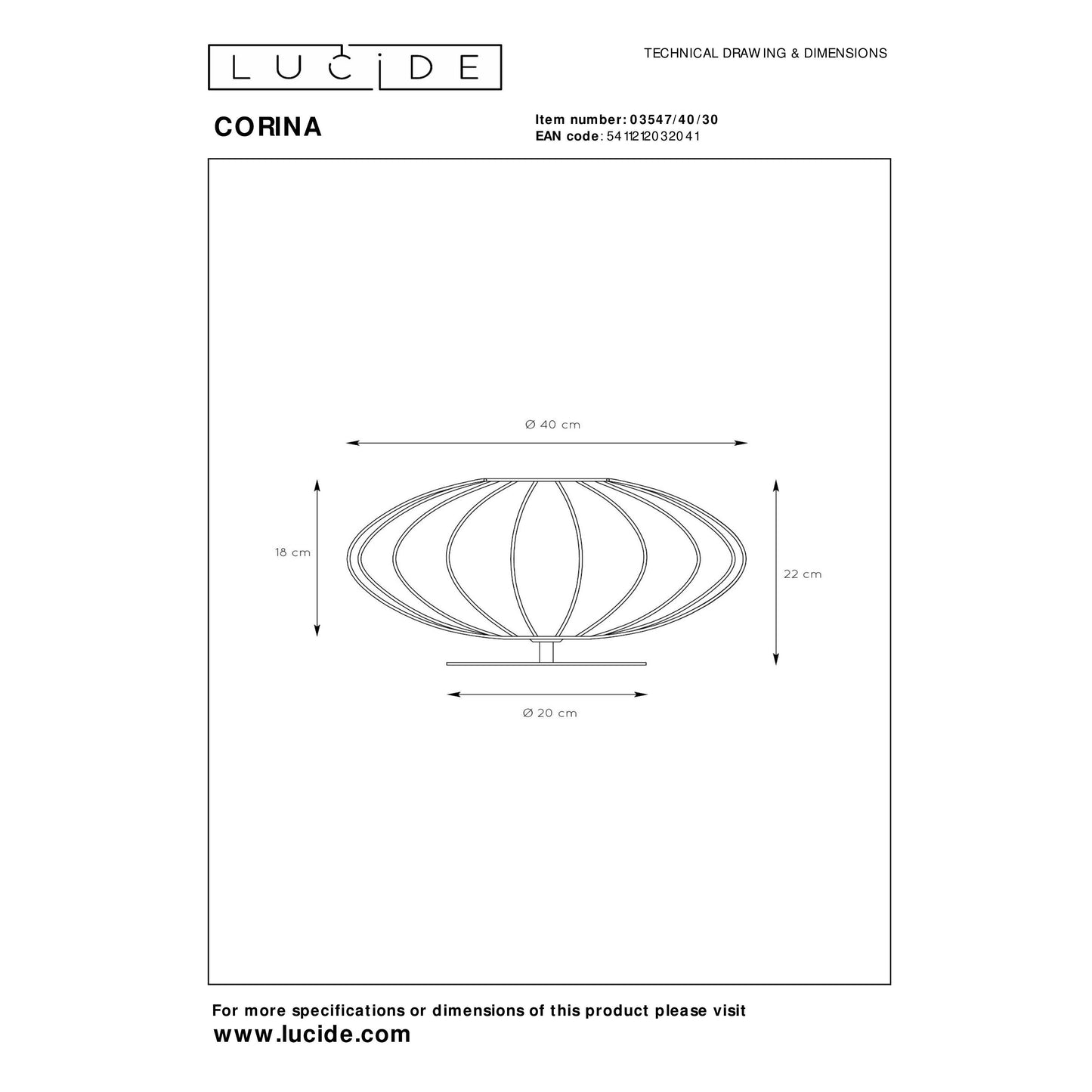 Lucide CORINA - Table lamp - Ø 40 cm - 1xE27 - Black