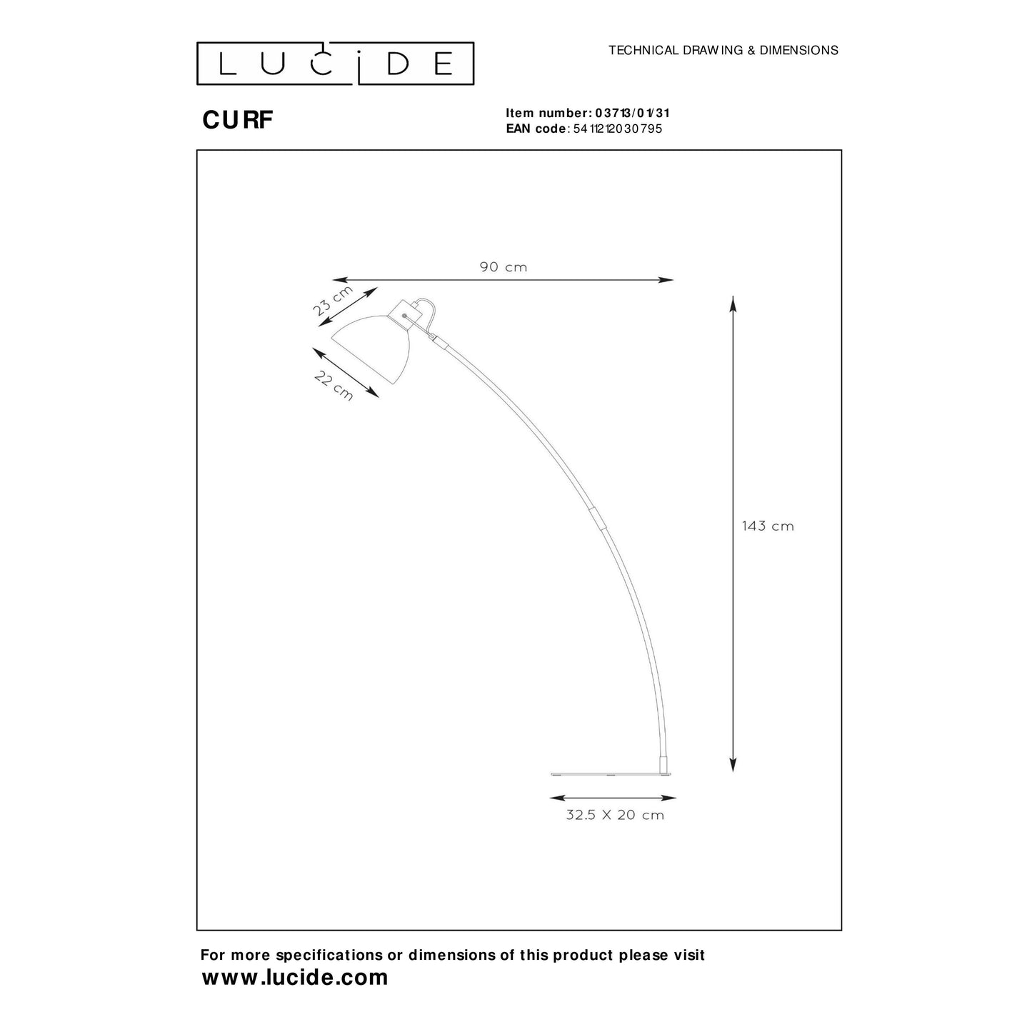 Lucide CURF - Floor reading lamp - 1xE27 - White