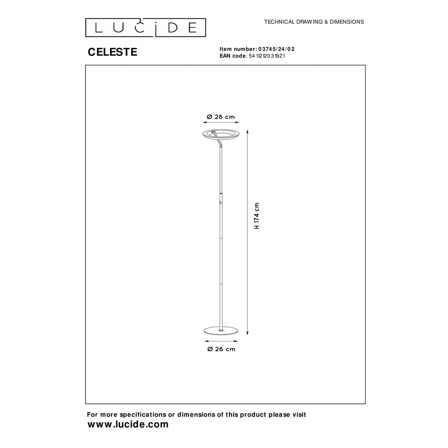 Lucide CELESTE - Floor lamp - Ø 28 cm - LED Dim. - 1x21W 2700K - Matt Gold / Brass
