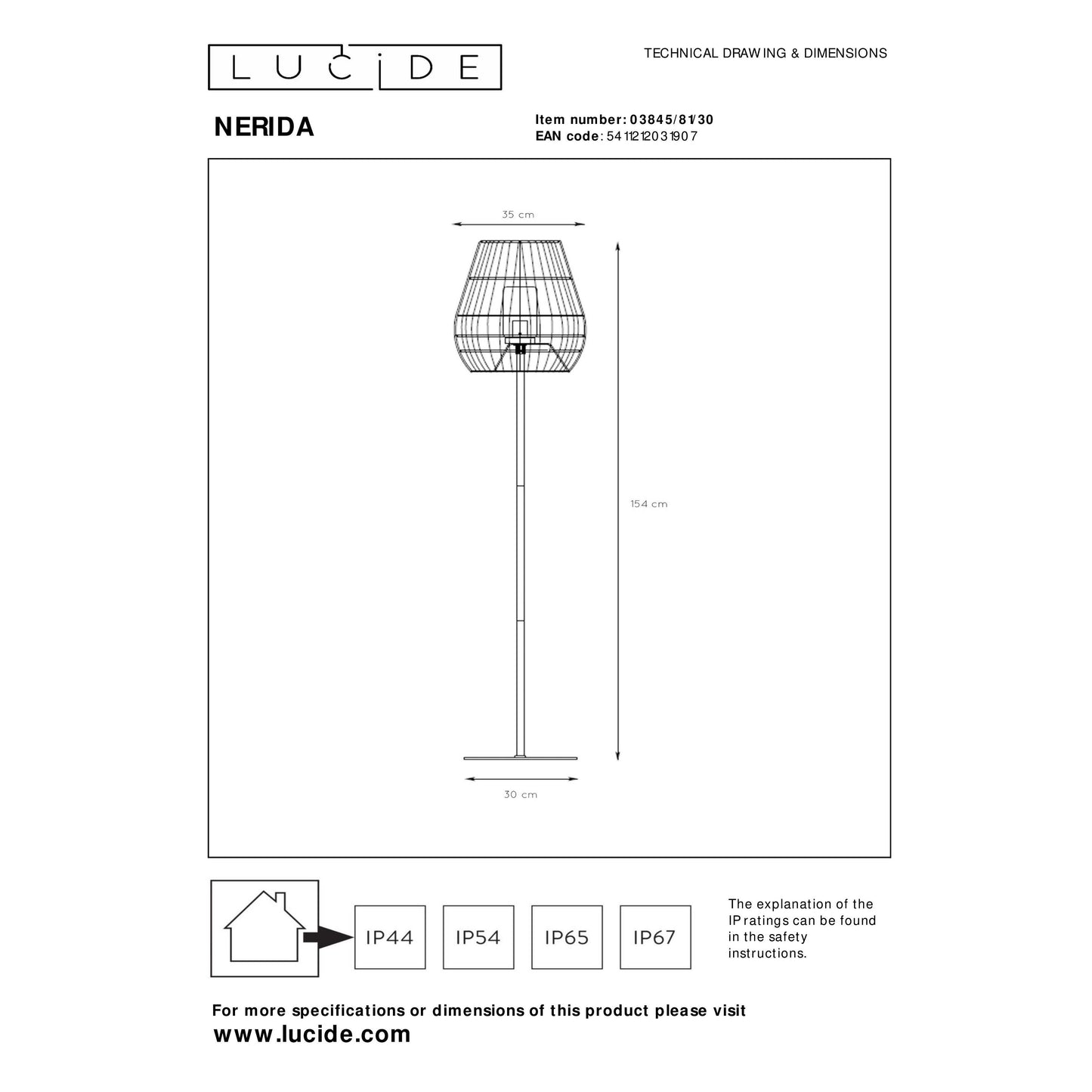 Lucide NERIDA - Floor lamp Indoor/Outdoor - Ø 35 cm - 1xE27 - IP44 - Black