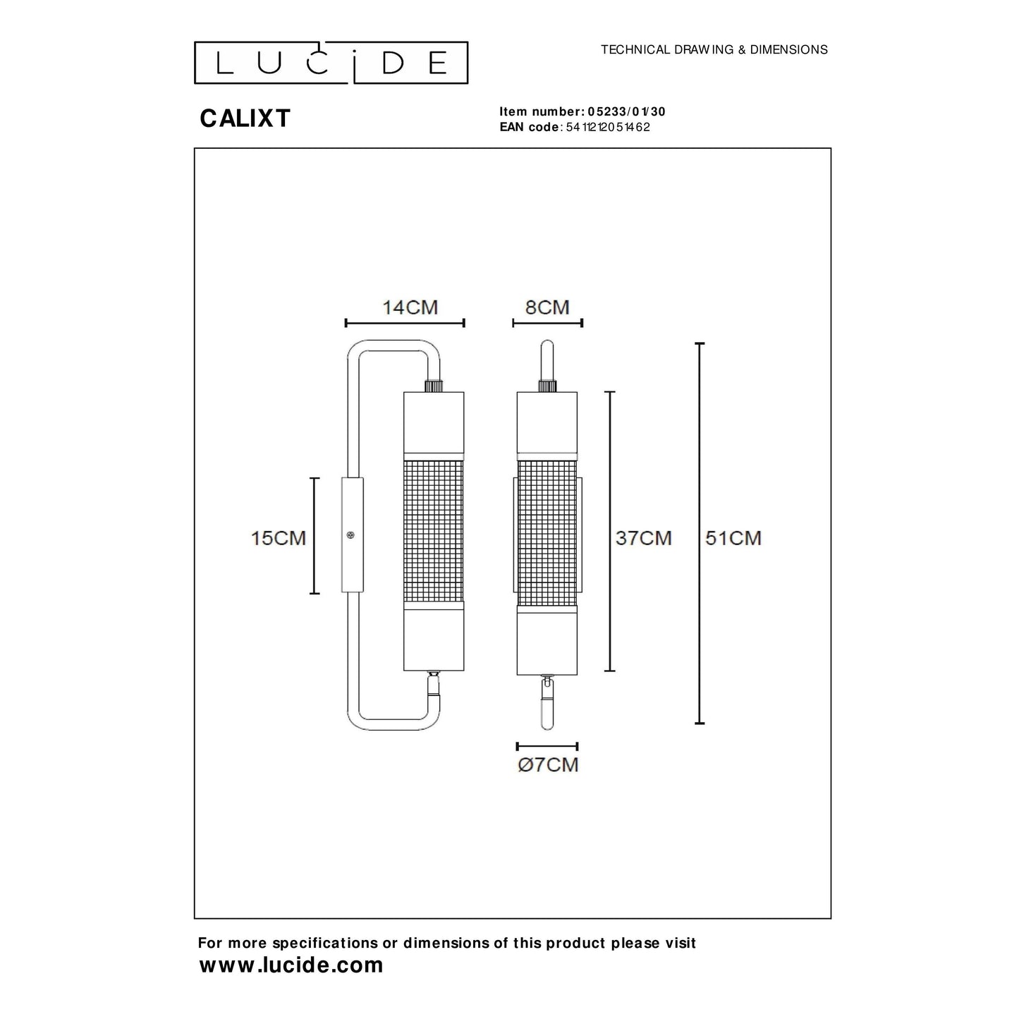 Lucide CALIXT - Wall light - 1xE27 - Black