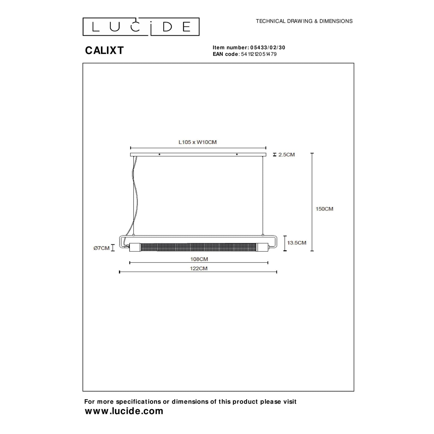 Lucide CALIXT - Pendant light - 2xE27 - Black