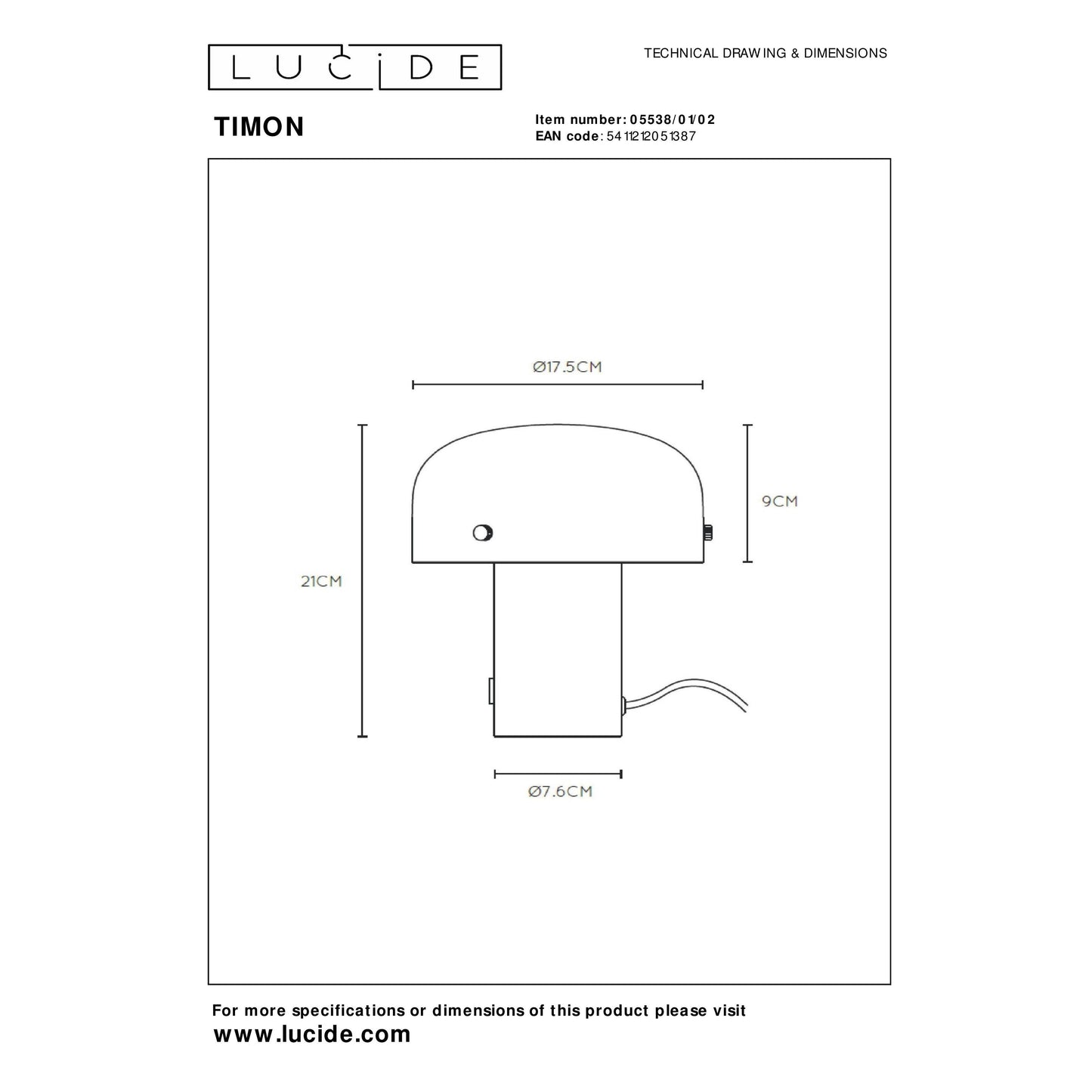 Lucide TIMON - Table lamp - 1xE14 - 3 StepDim - Matt Gold / Brass