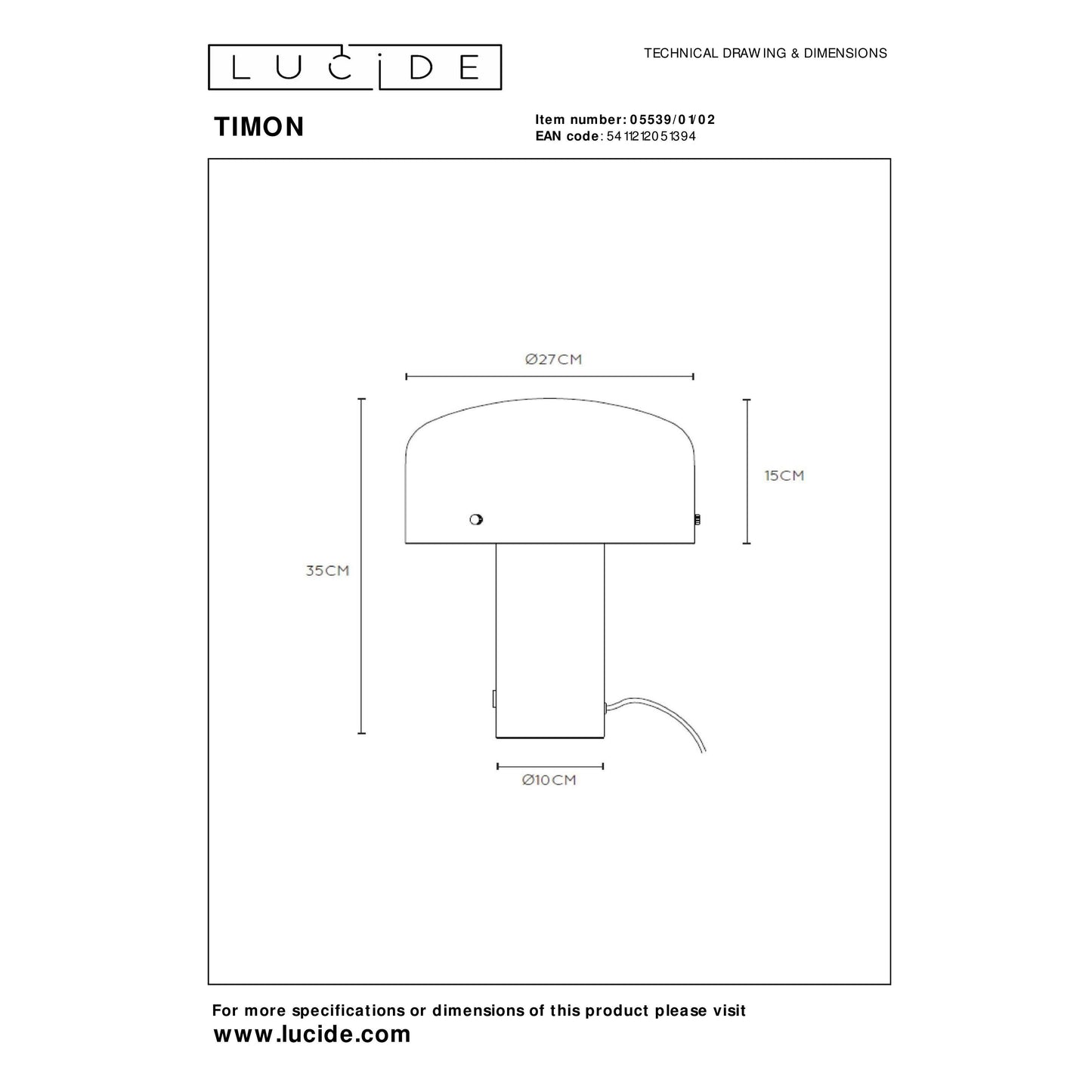 Lucide TIMON - Table lamp - 1xE27 - 3 StepDim - Matt Gold / Brass