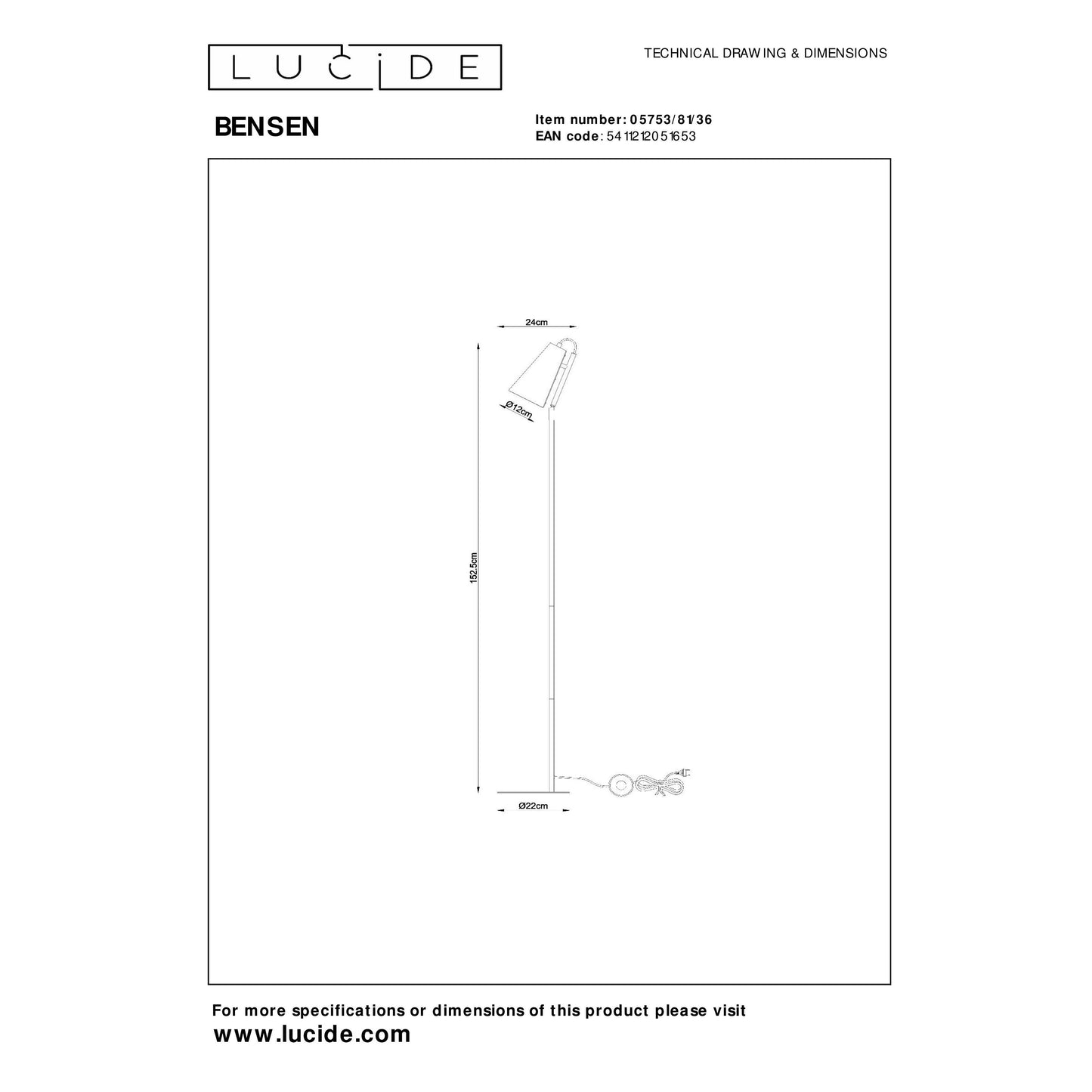 Lucide BENSEN - Floor lamp - 1xE14 - Grey