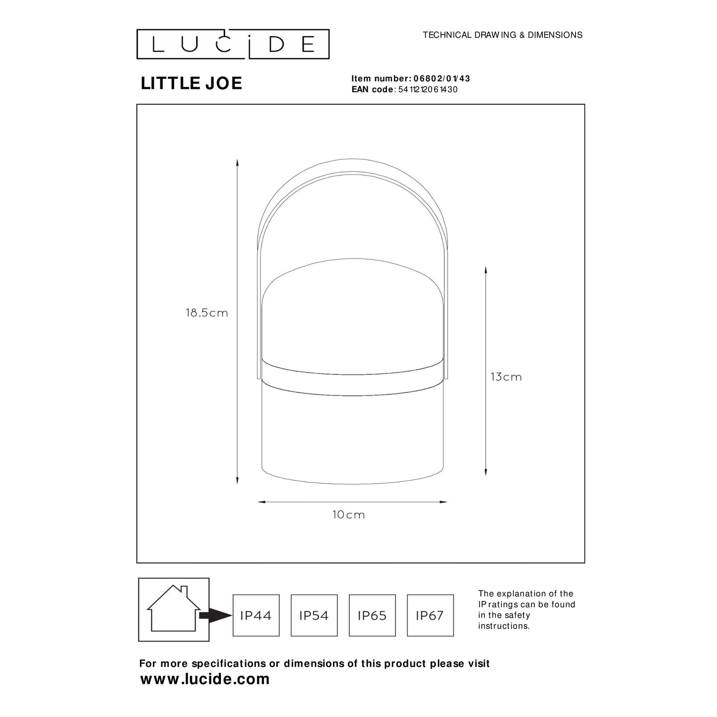 Lucide LITTLE JOE - Rechargeable Table lamp Indoor/Outdoor - Battery pack/batteries - Ø 10 cm - LED Dim. - 1x0,3W 2800K/3200K - IP44 - 3 StepDim - Brown