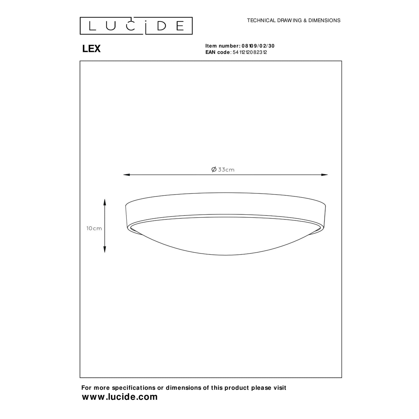 Lucide LEX - Flush ceiling light - Ø 33 cm - 2xE27 - Black