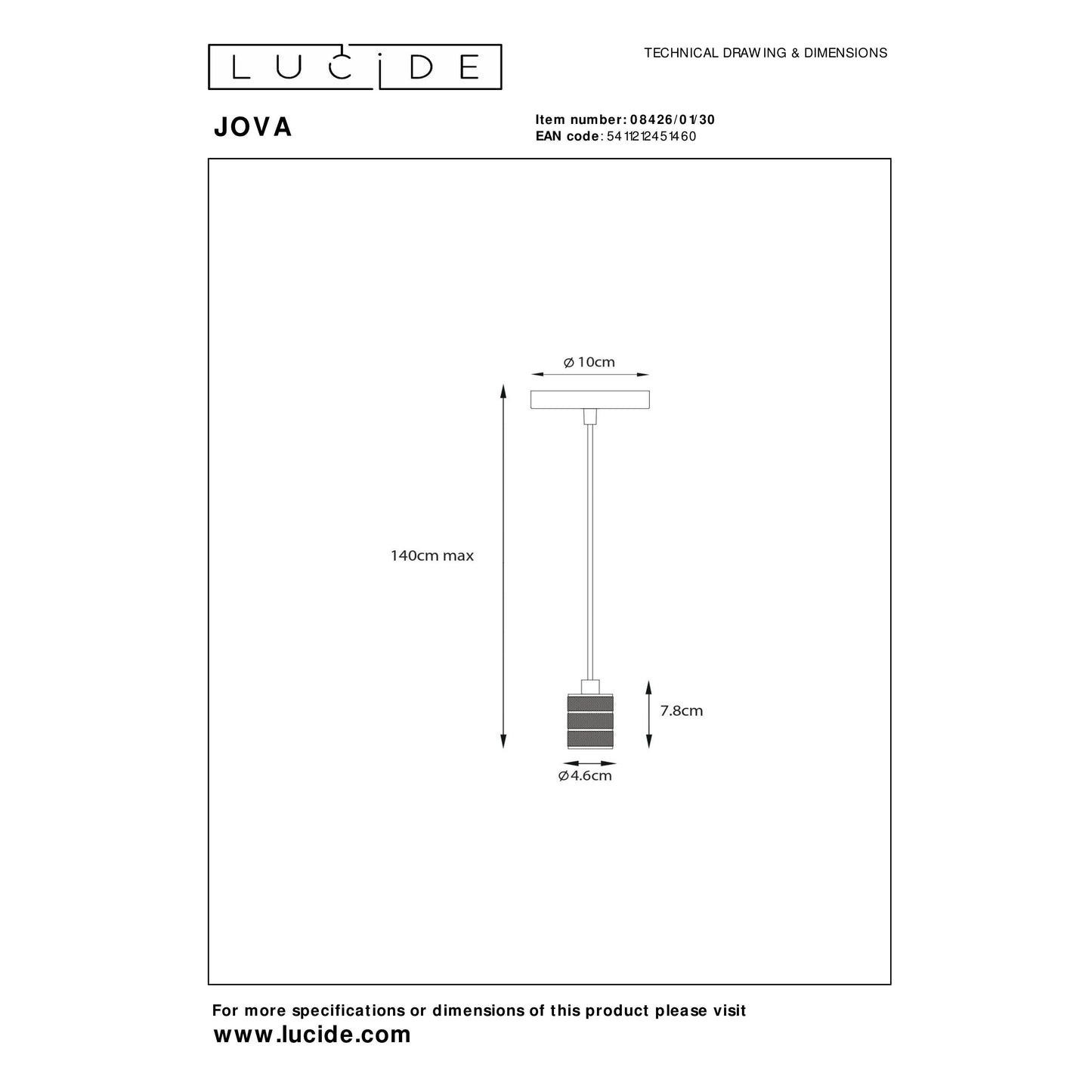 Lucide JOVA - Pendant light - Ø 10 cm - 1xE27 - Black