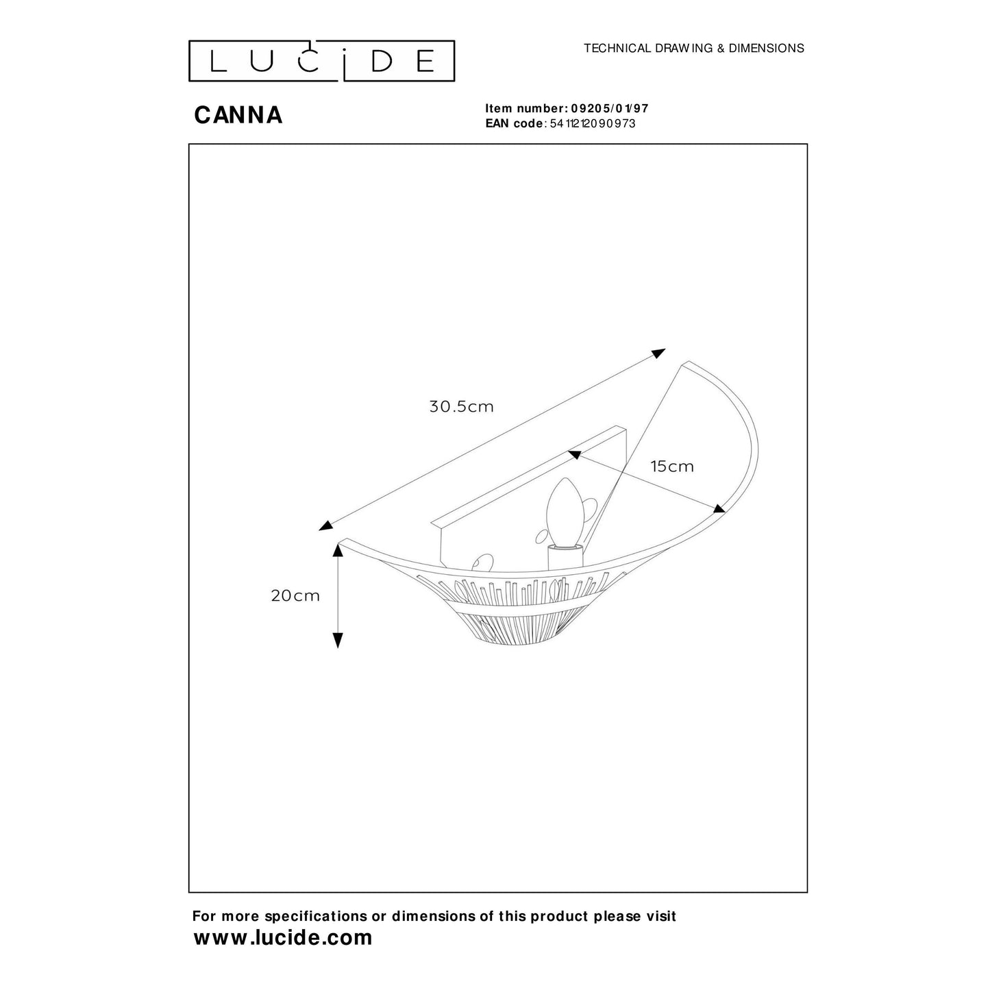 Lucide CANNA - Wall light - 1xE14 - Rust Brown