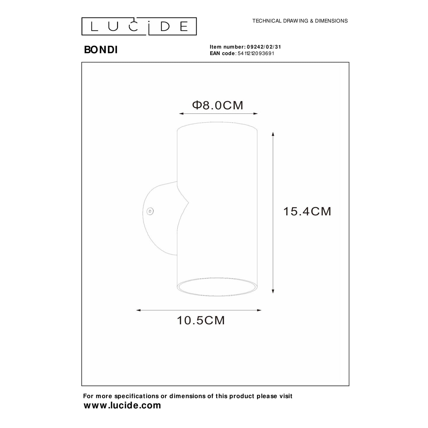 Lucide BONDI - Wall spotlight / Wall light - 2xGU10 - White