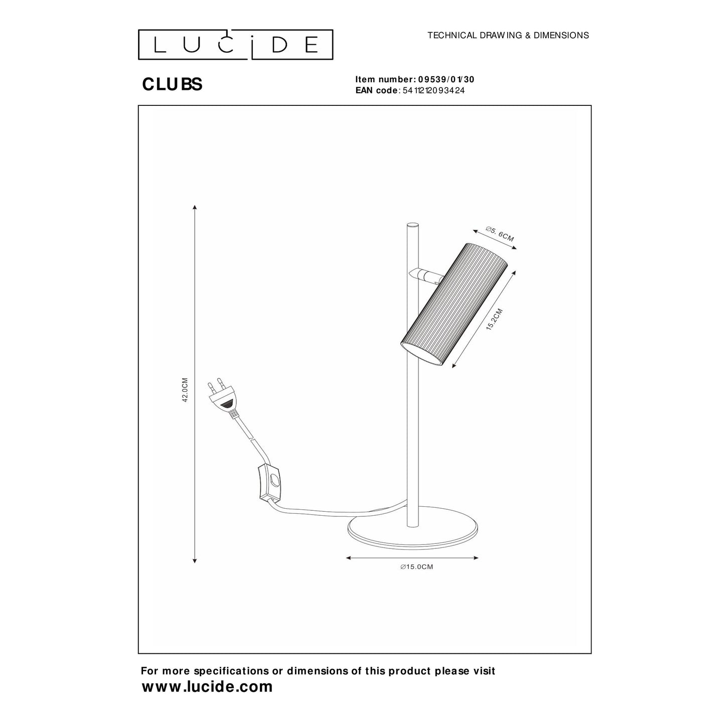 Lucide CLUBS - Table lamp - 1xGU10 - Black