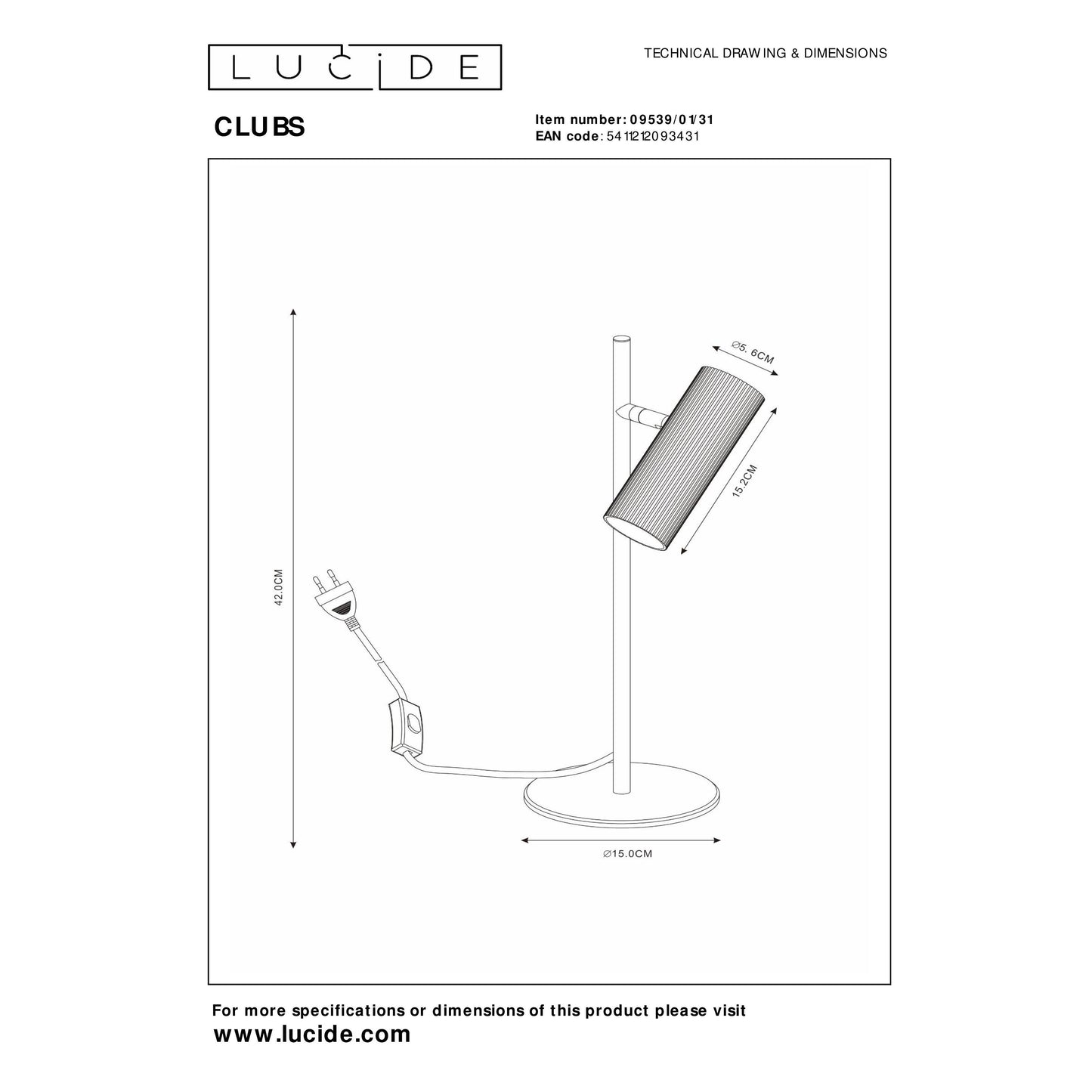 Lucide CLUBS - Table lamp - 1xGU10 - White