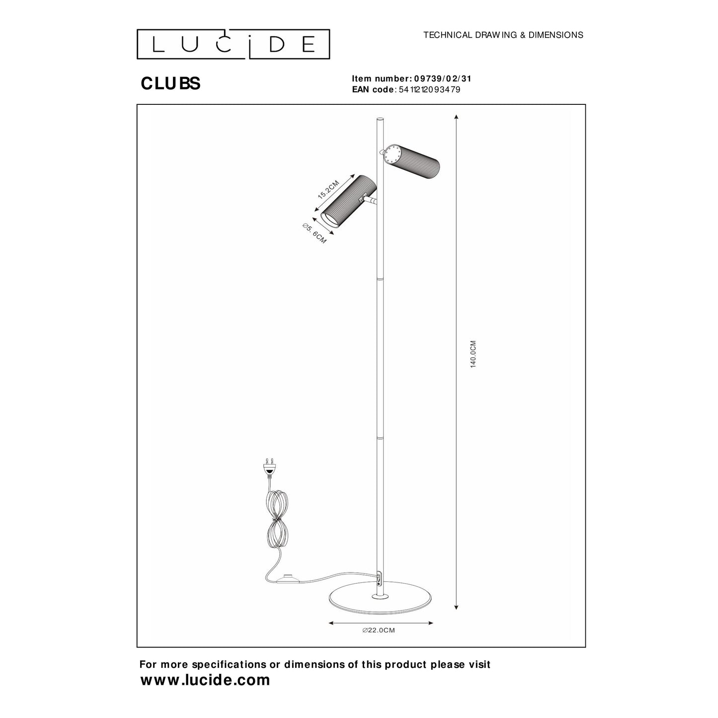 Lucide CLUBS - Floor lamp - 2xGU10 - White