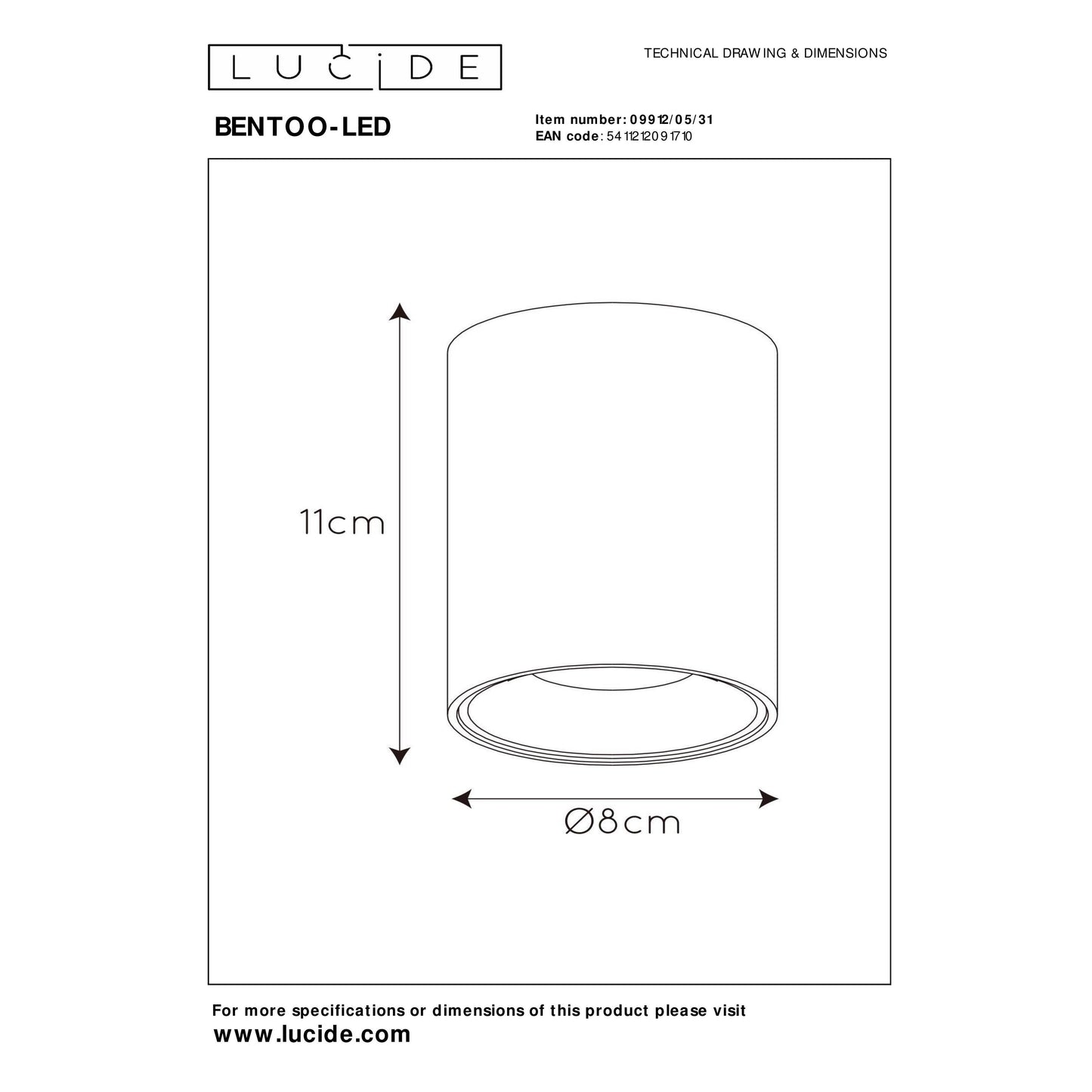 Lucide BENTOO-LED - Ceiling spotlight - Ø 8 cm - LED Dim. - GU10 - 1x5W 3000K - White