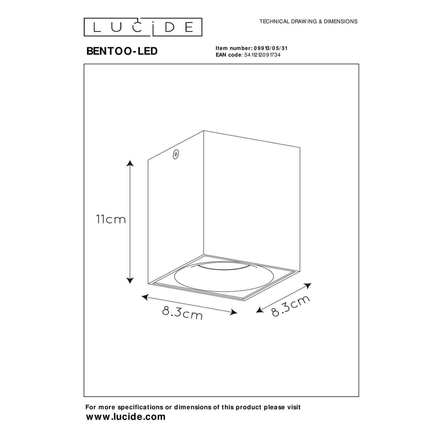 Lucide BENTOO-LED - Ceiling spotlight - LED Dim. - GU10 - 1x5W 3000K - White