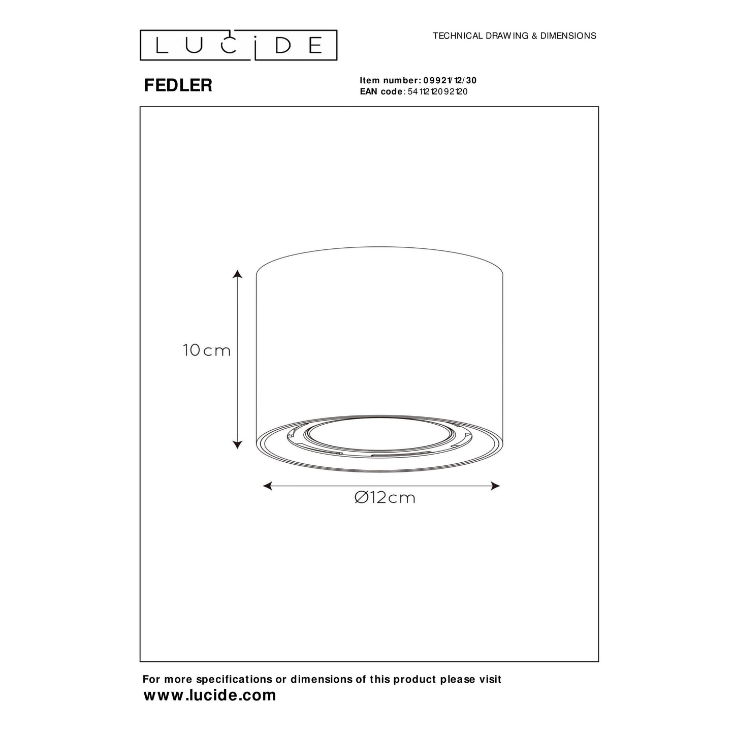 Lucide FEDLER - Ceiling spotlight - Ø 12 cm - LED Dim to warm - GU10 (ES111) - 1x12W 2200K/3000K - Black