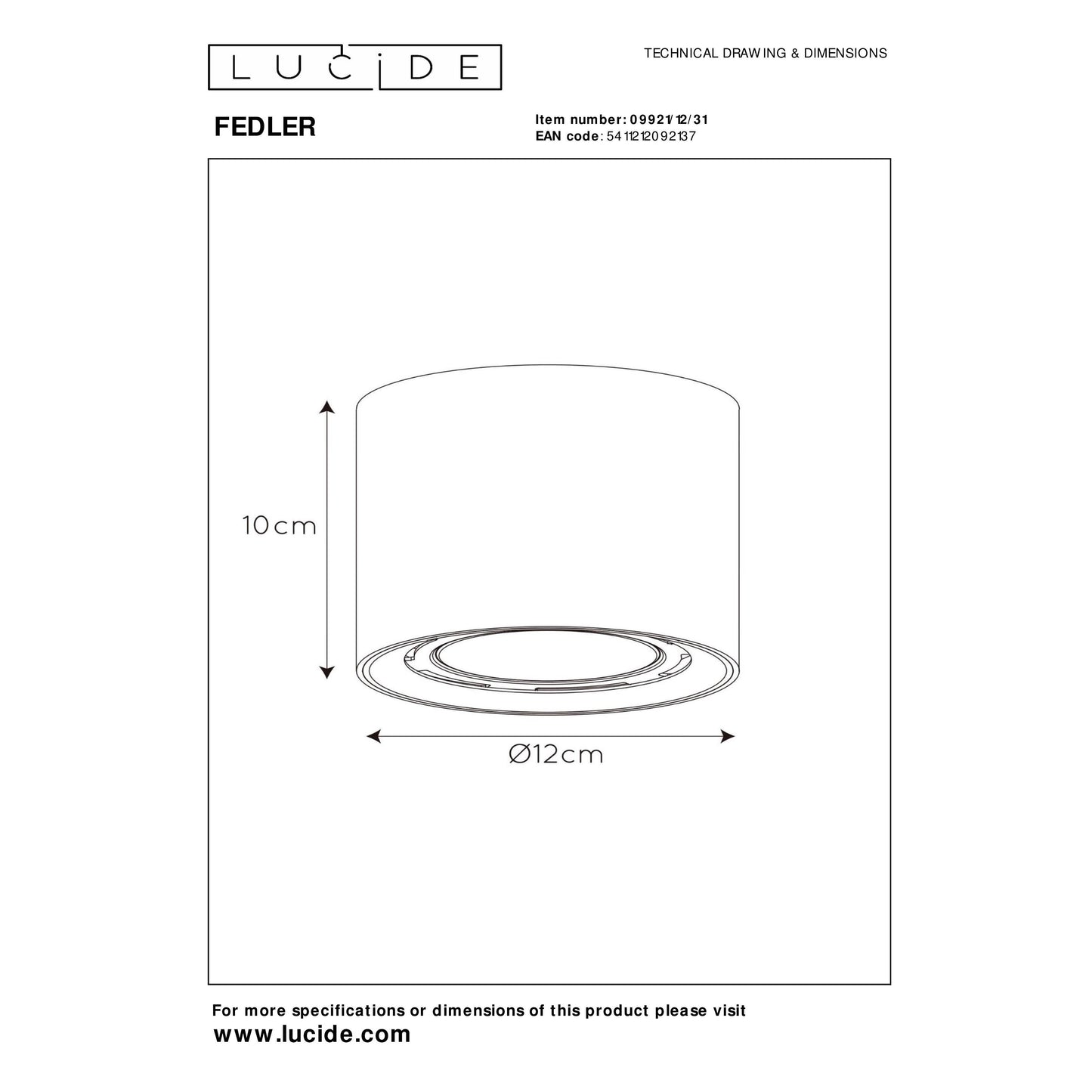 Lucide FEDLER - Ceiling spotlight - Ø 12 cm - LED Dim to warm - GU10 (ES111) - 1x12W 2200K/3000K - White