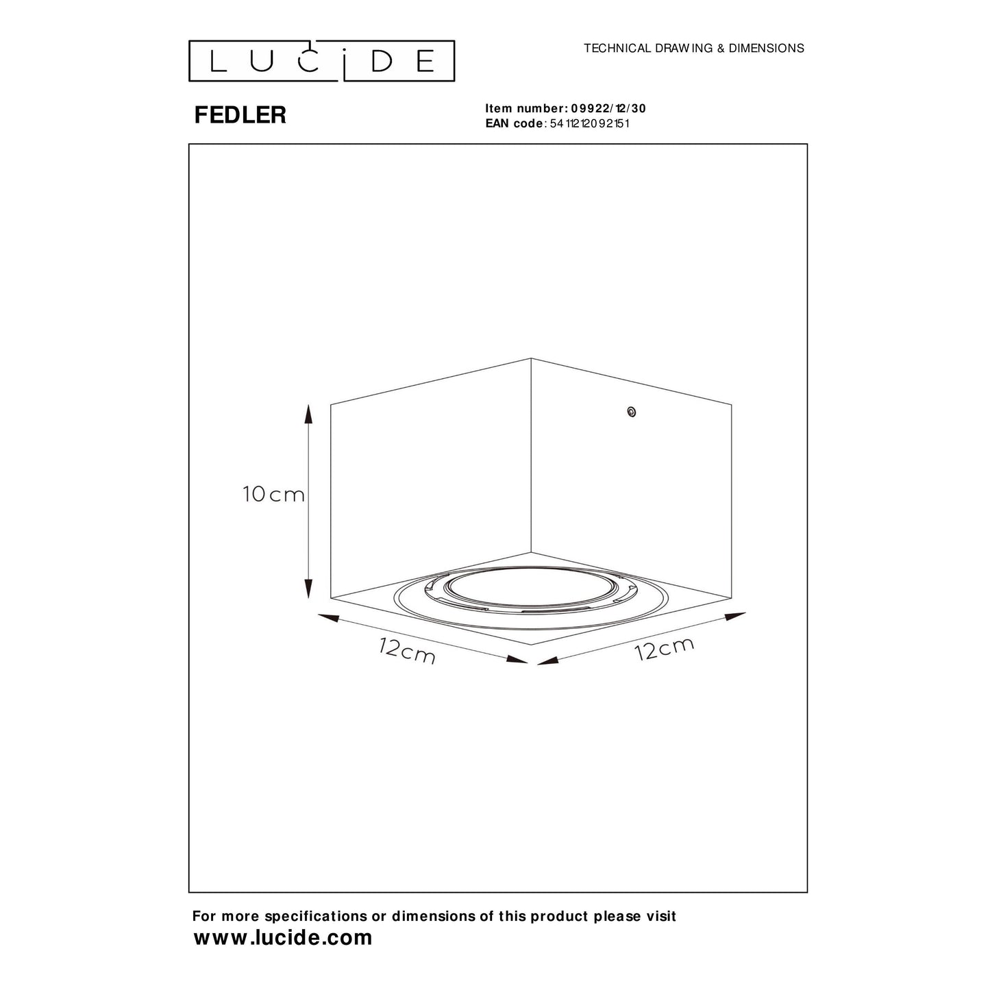 Lucide FEDLER - Ceiling spotlight - LED Dim to warm - GU10 (ES111) - 1x12W 2200K/3000K - Black