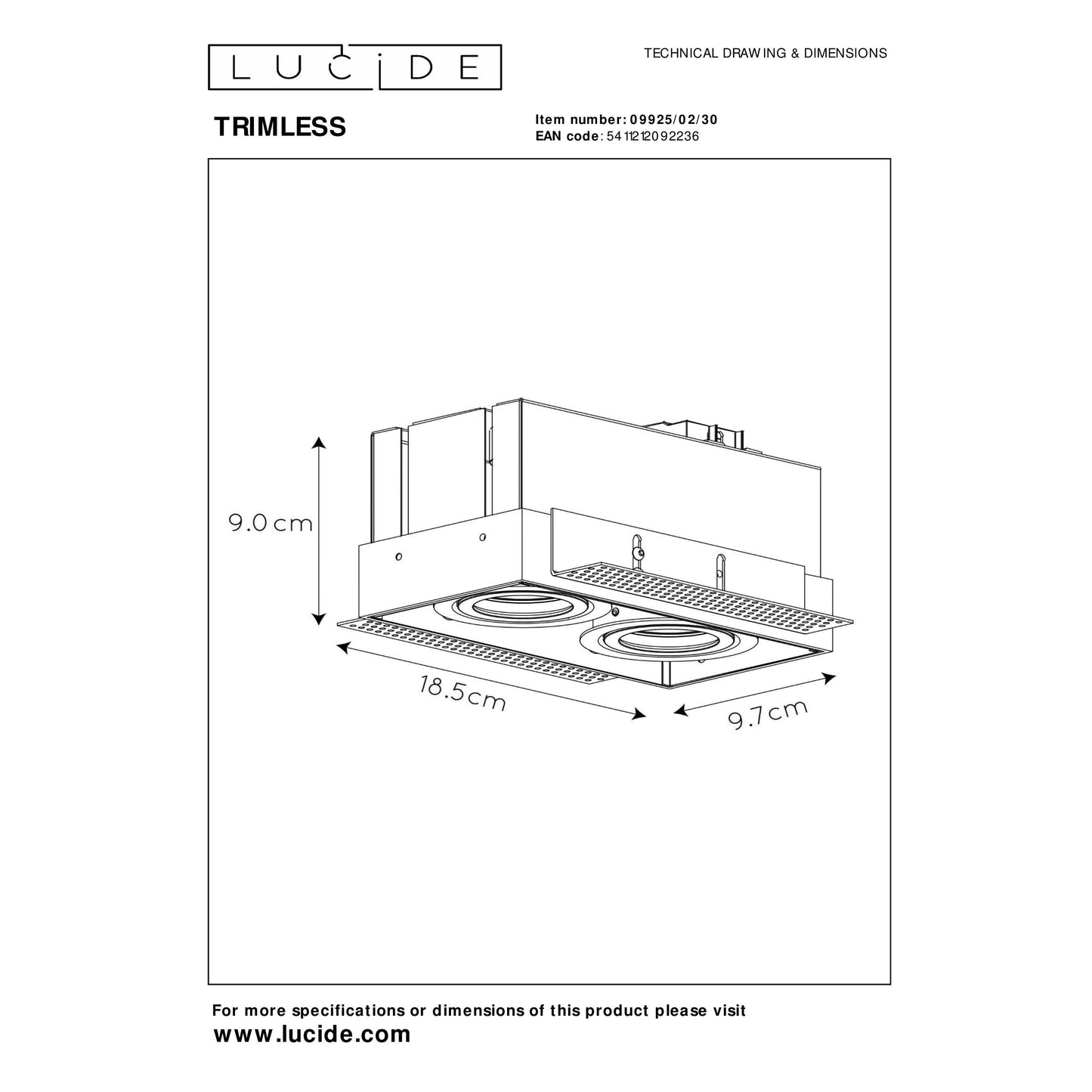 Lucide TRIMLESS - Recessed spotlight - 2xGU10 - Black