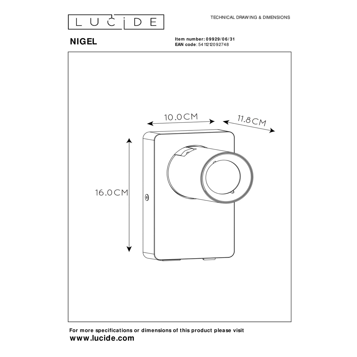 Lucide NIGEL - Bedside lamp / Wall light - LED Dim. - GU10 - 1x5W 2200K/3000K - With USB charging point - White