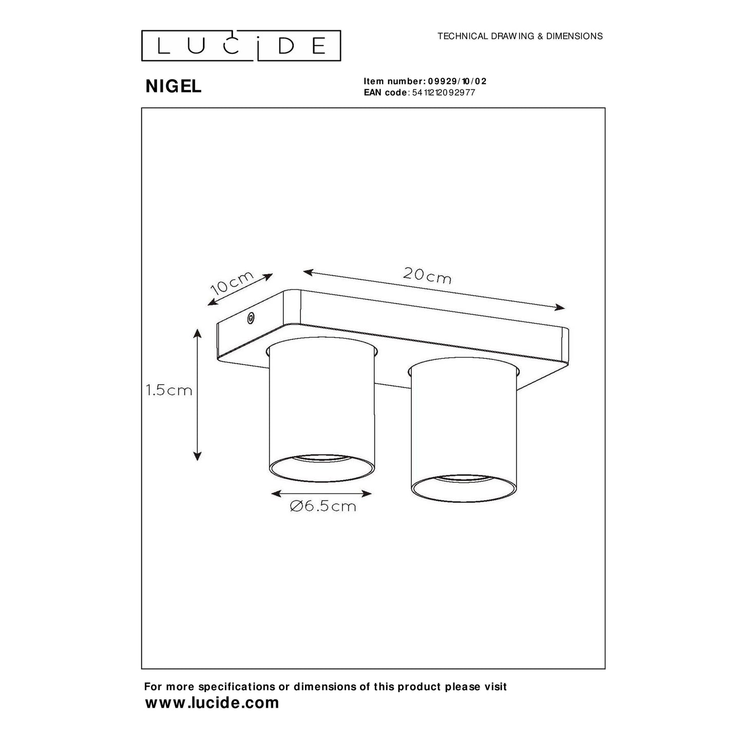 Lucide NIGEL - Ceiling spotlight - LED Dim to warm - GU10 - 2x5W 2200K/3000K - Matt Gold / Brass