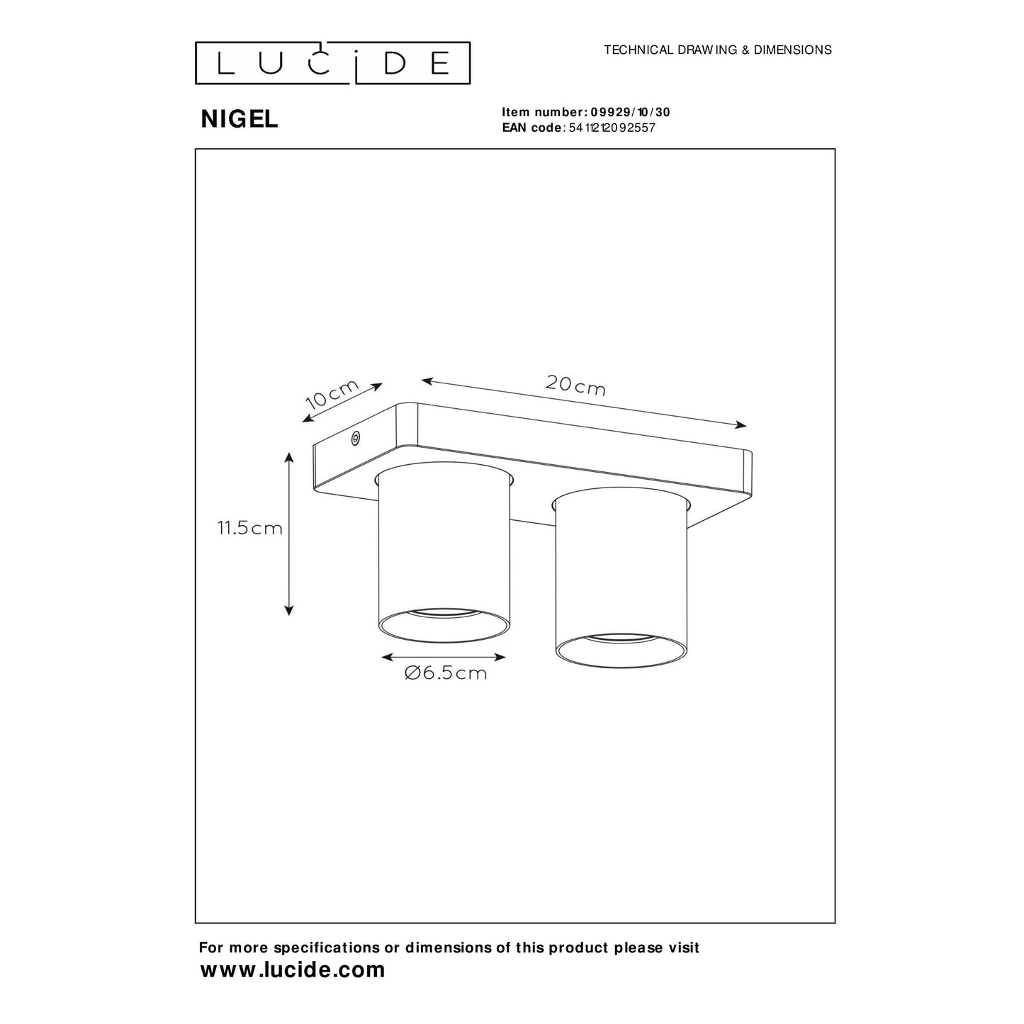 Lucide NIGEL - Ceiling spotlight - LED Dim to warm - GU10 - 2x5W 2200K/3000K - Black