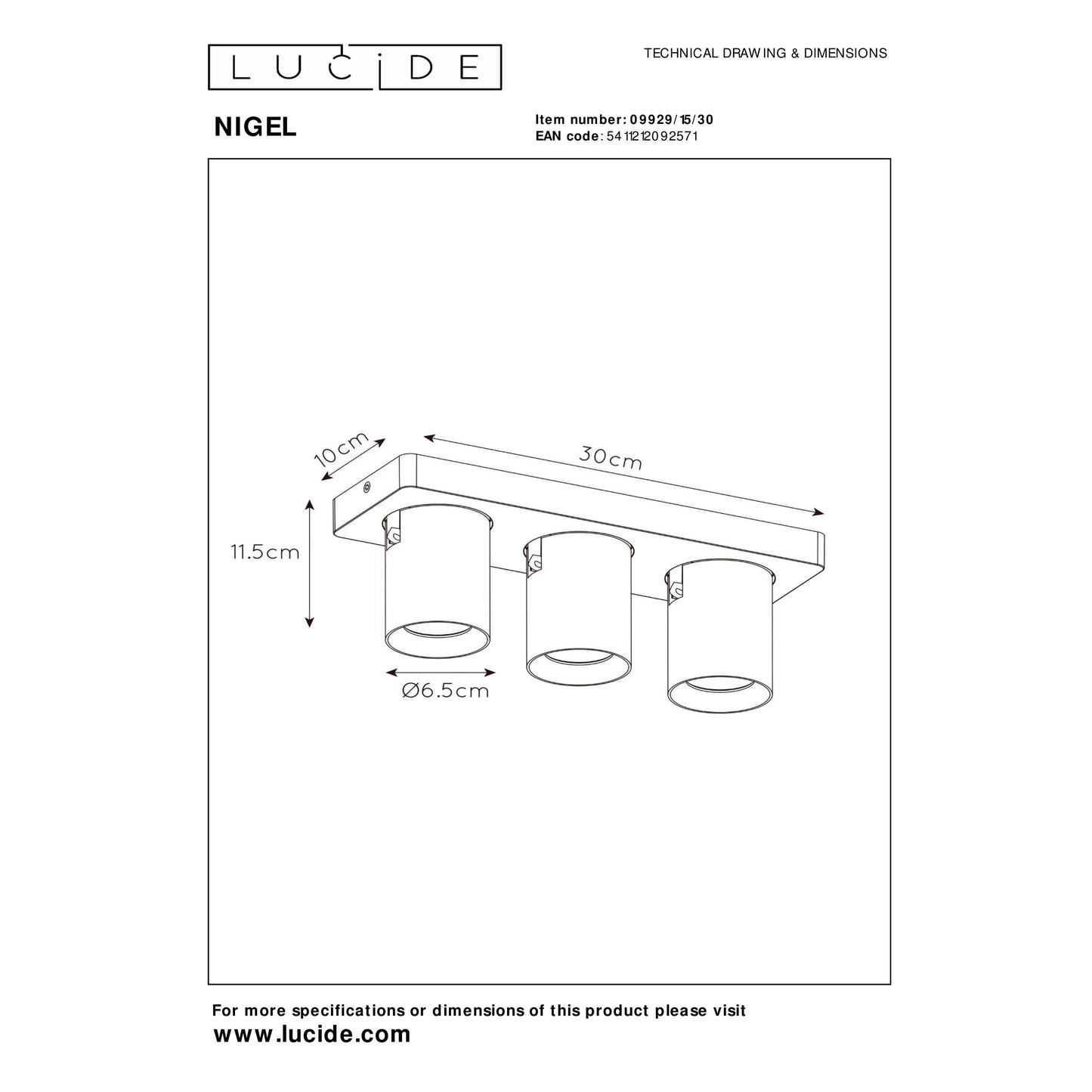Lucide NIGEL - Ceiling spotlight - LED Dim to warm - GU10 - 3x5W 2200K/3000K - Black