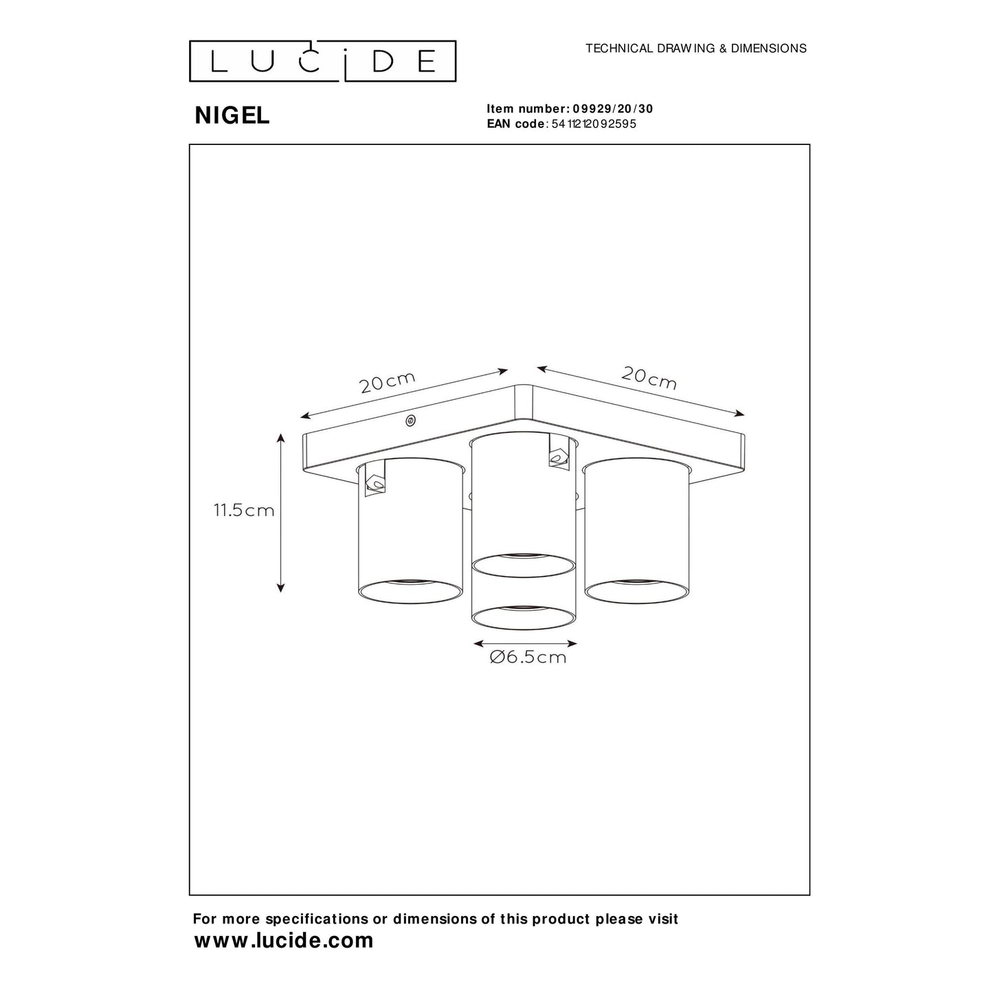 Lucide NIGEL - Ceiling spotlight - LED Dim to warm - GU10 - 4x5W 2200K/3000K - Black