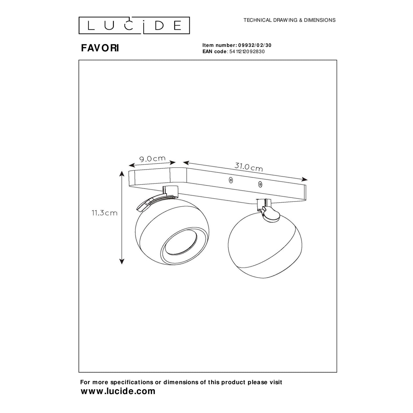 Lucide FAVORI - Ceiling spotlight - 2xGU10 - Black