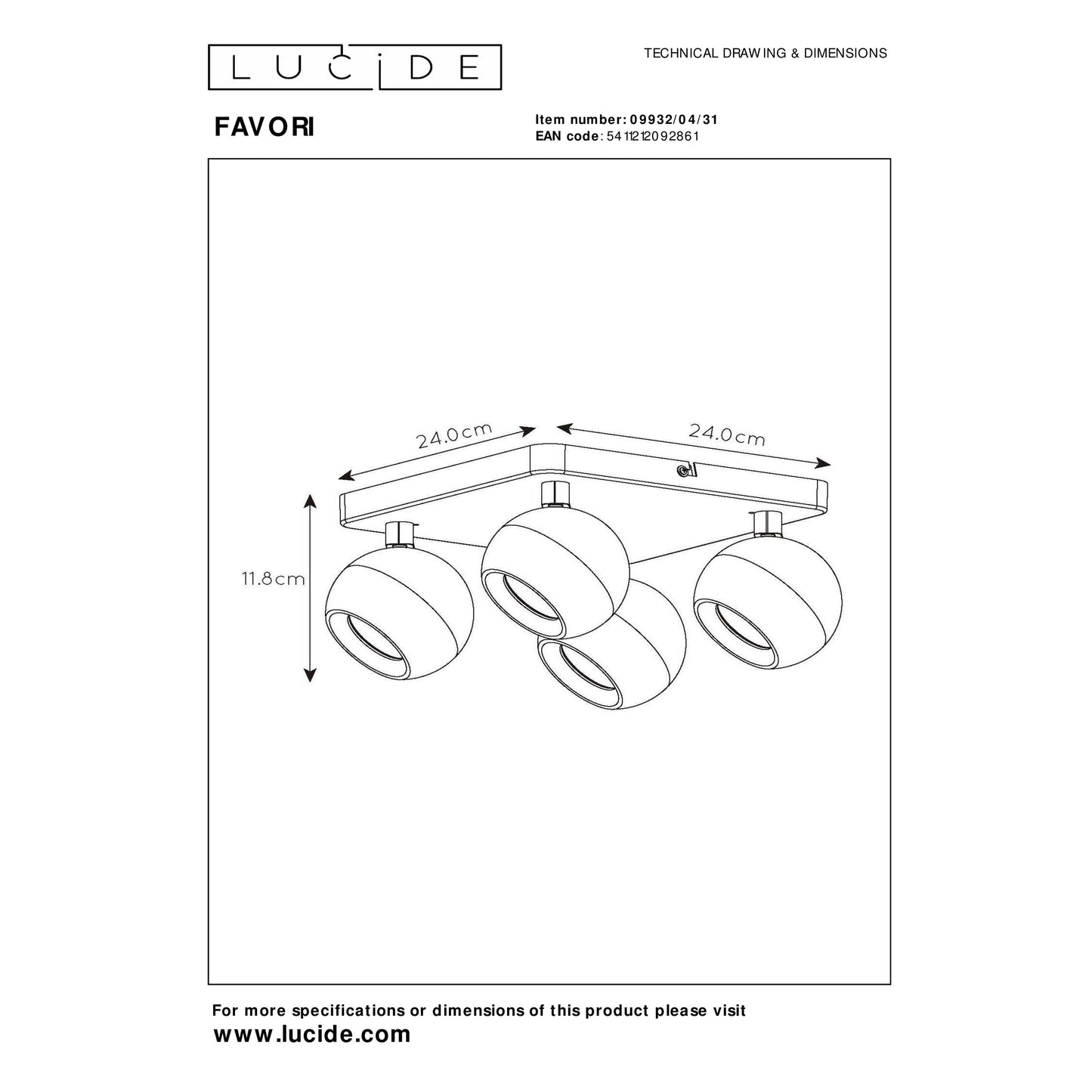 Lucide FAVORI - Ceiling spotlight - 4xGU10 - White