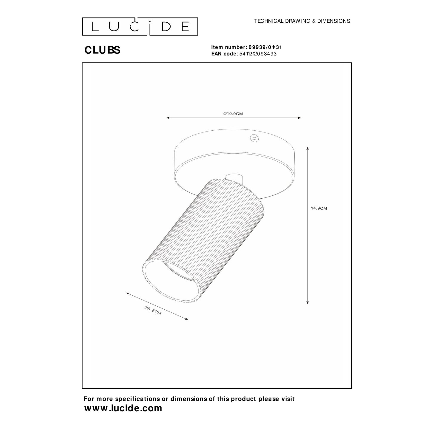 Lucide CLUBS - Ceiling spotlight - 1xGU10 - White