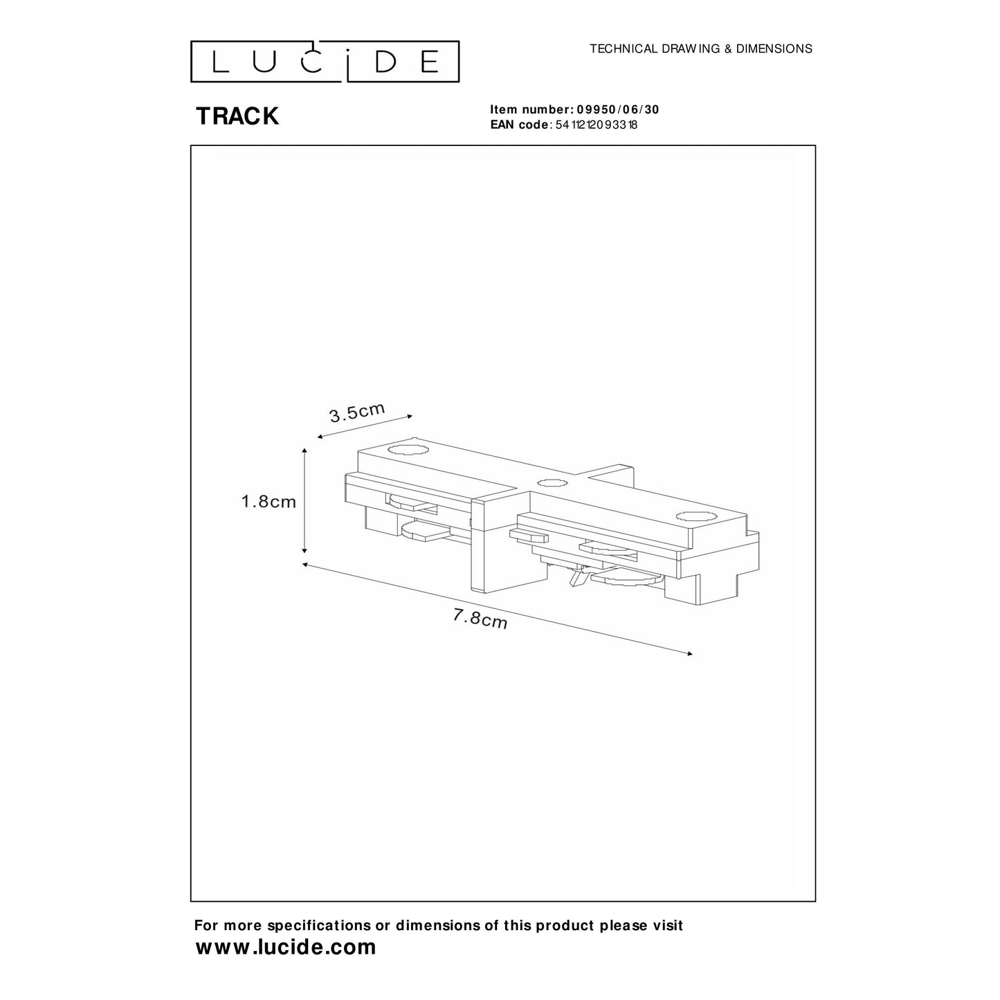 Lucide TRACK I-connector - 1-circuit Track lighting system - Black (Extension)