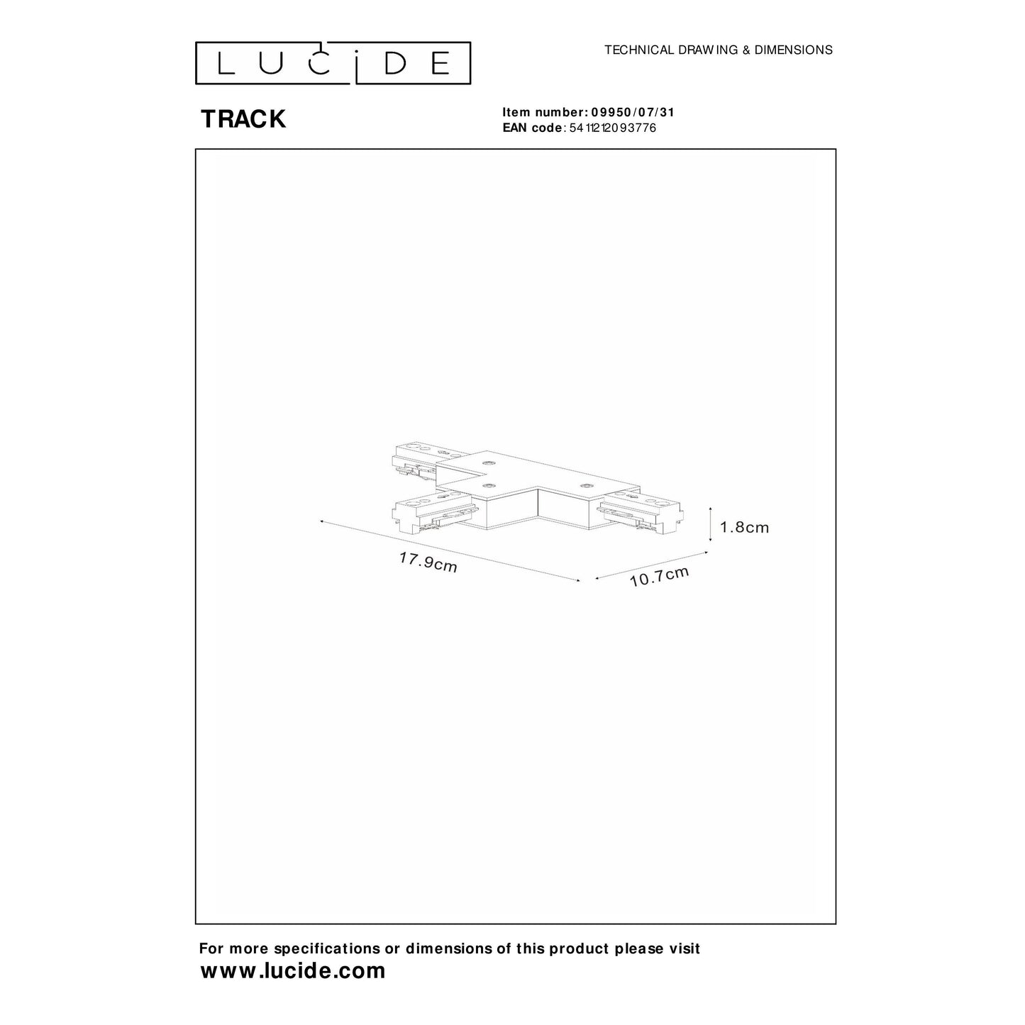 Lucide TRACK T-connector - 1-circuit Track lighting system - White (Extension)