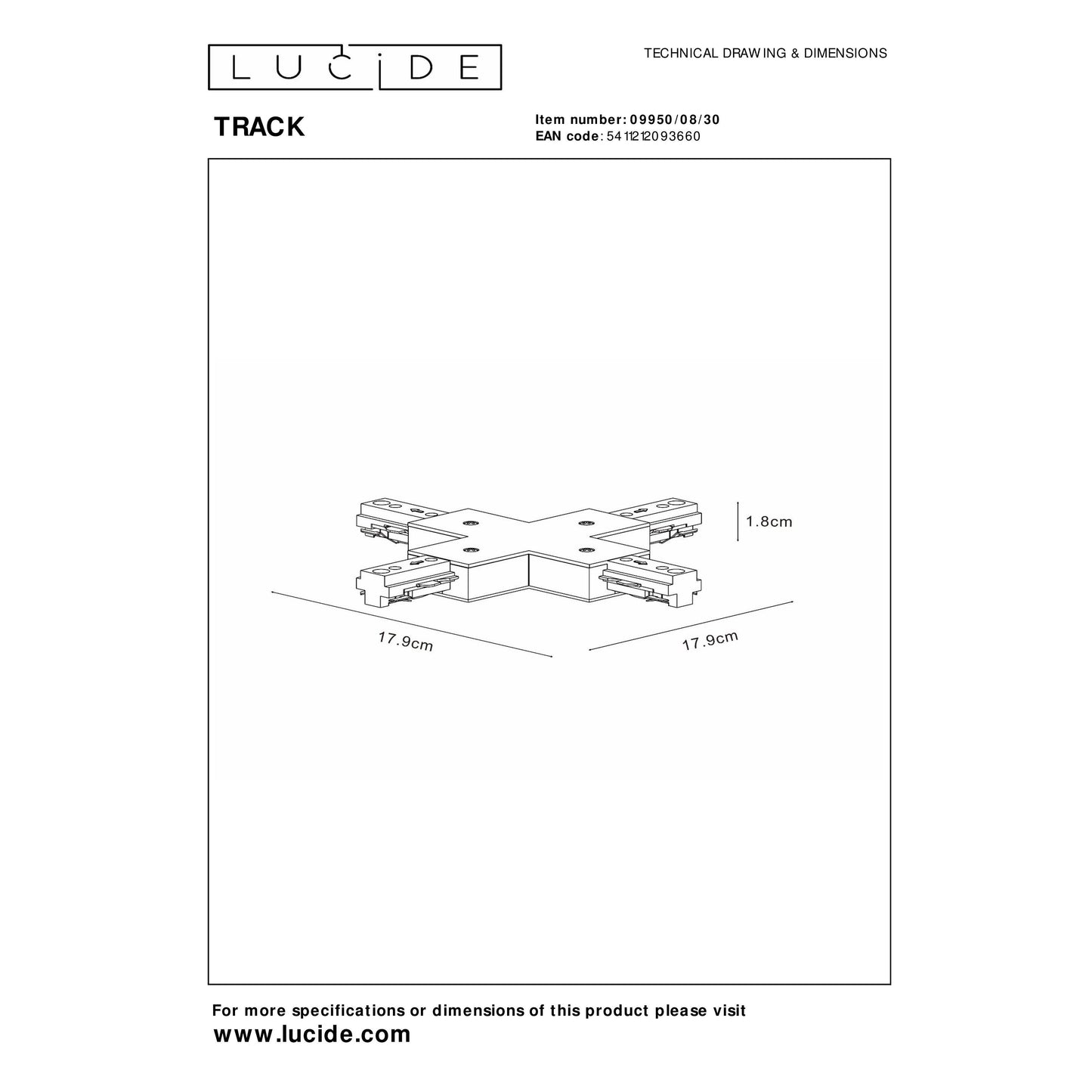 Lucide TRACK X-connector - 1-circuit Track lighting system - Black (Extension)