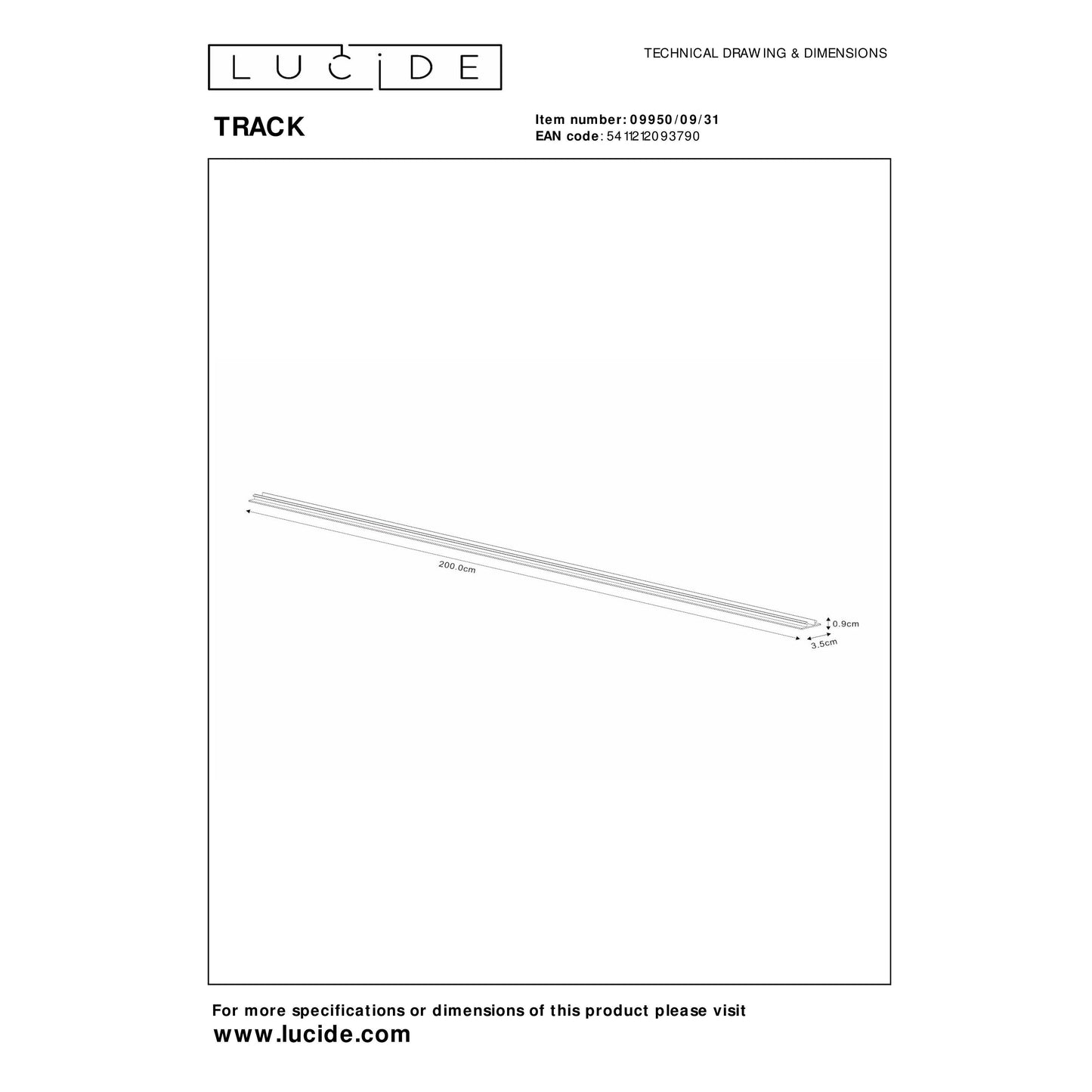 Lucide TRACK Cover- 1-circuit Track lighting system - 2 meter - White (Extension)