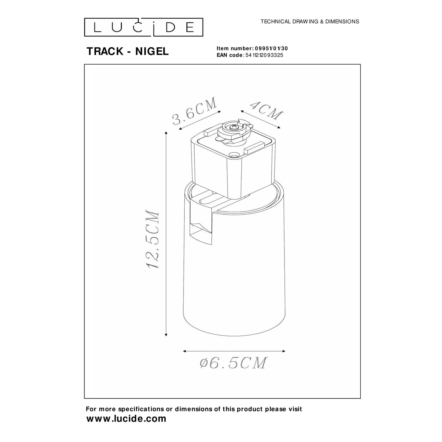Lucide TRACK NIGEL Track spot - 1-circuit Track lighting system - 1xGU10 - Black (Extension)