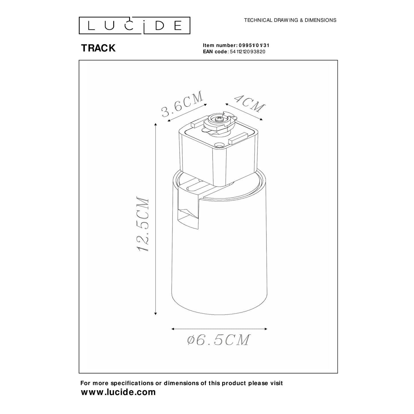 Lucide TRACK NIGEL Track spot - 1-circuit Track lighting system - 1xGU10 - White (Extension)