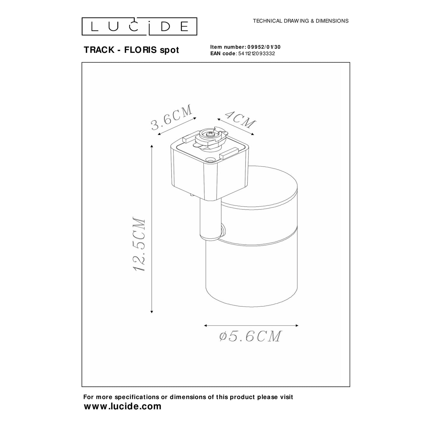 Lucide TRACK FLORIS Track spot - 1-circuit Track lighting system - 1xGU10 - Black (Extension)