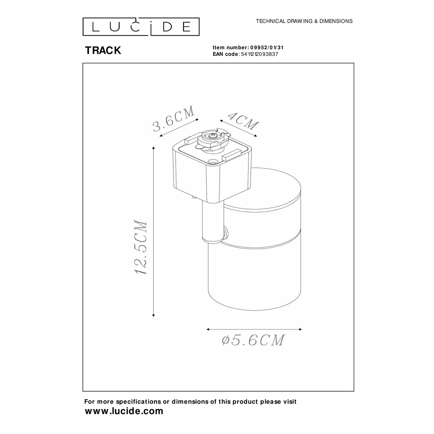 Lucide TRACK FLORIS Track spot - 1-circuit Track lighting system - 1xGU10 - White (Extension)