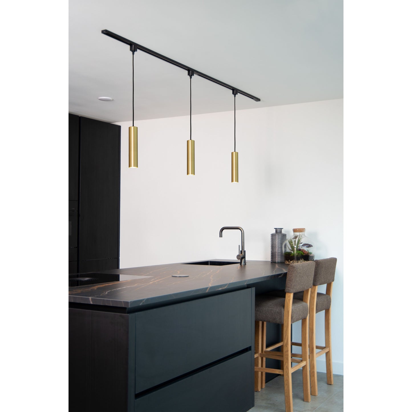 Lucide TRACK FLORIS pendant - 1-circuit Track lighting system - 1xGU10 - Matt Gold / Brass (Extension)