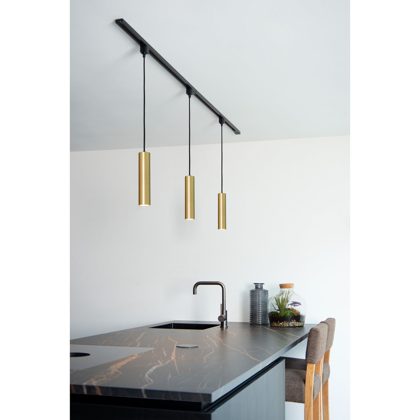 Lucide TRACK FLORIS pendant - 1-circuit Track lighting system - 1xGU10 - Matt Gold / Brass (Extension)