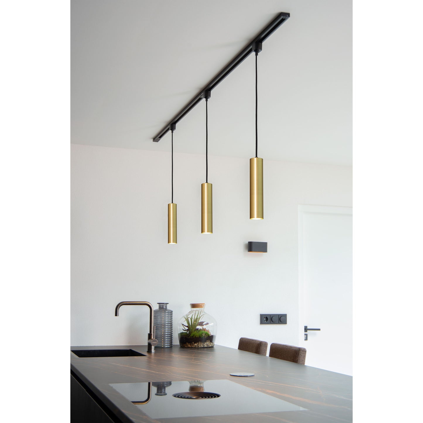 Lucide TRACK FLORIS pendant - 1-circuit Track lighting system - 1xGU10 - Matt Gold / Brass (Extension)